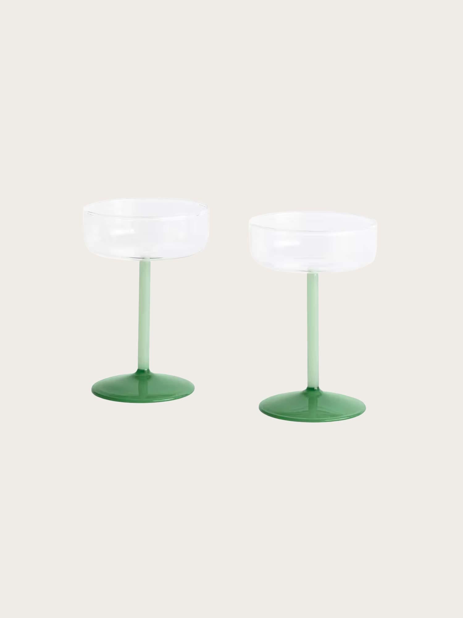 Tint Coupe Glass - Set of 2 - Clear/jade light green/jade dark green