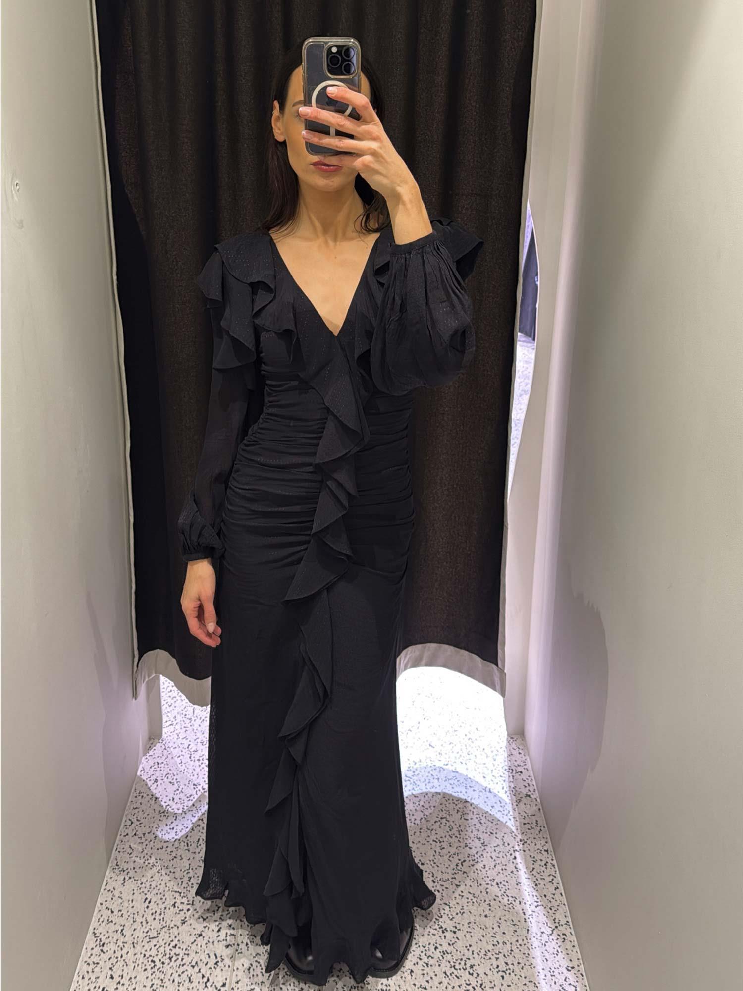 Georgette Rouching Dress - Black