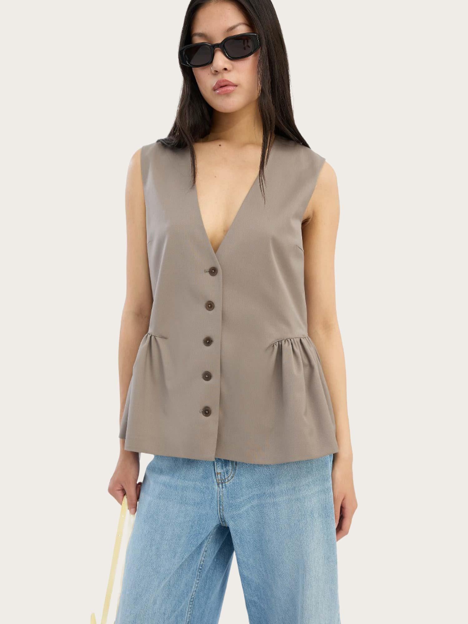 Peplum Waistcoat - Driftwood