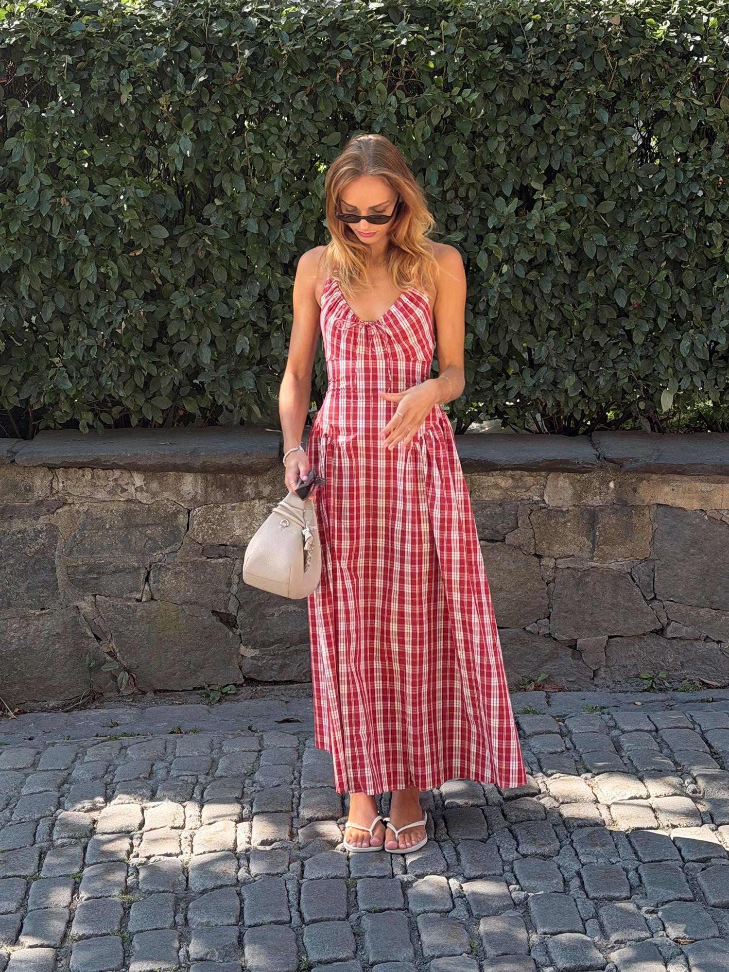 Del Ros Midi Dress - Ines Check Terra Rosso