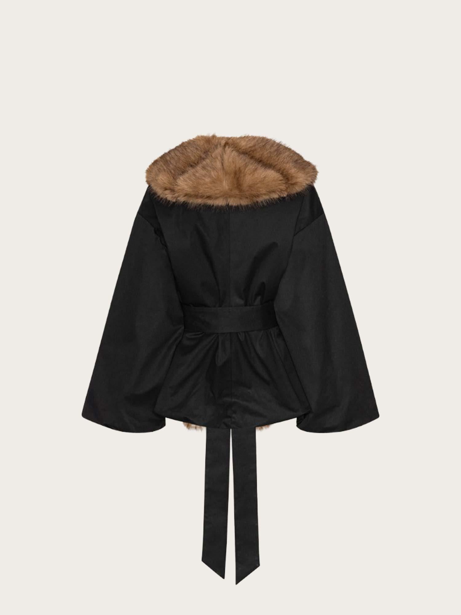 Faux Fur Collar Jacket - Black