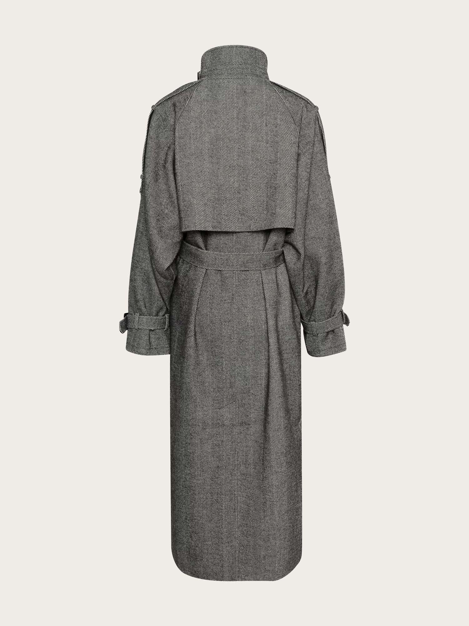Avic Long Coat - Herringbone Black
