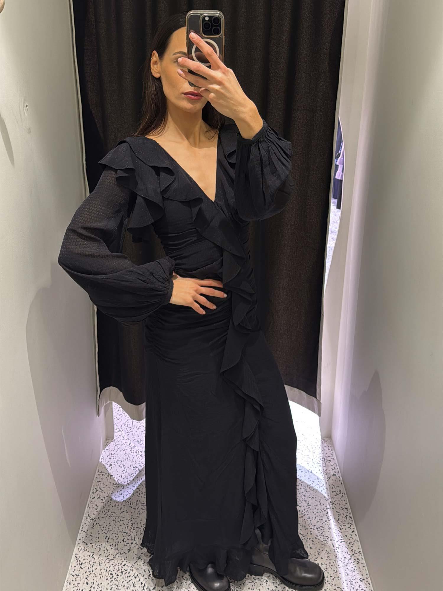 Georgette Rouching Dress - Black