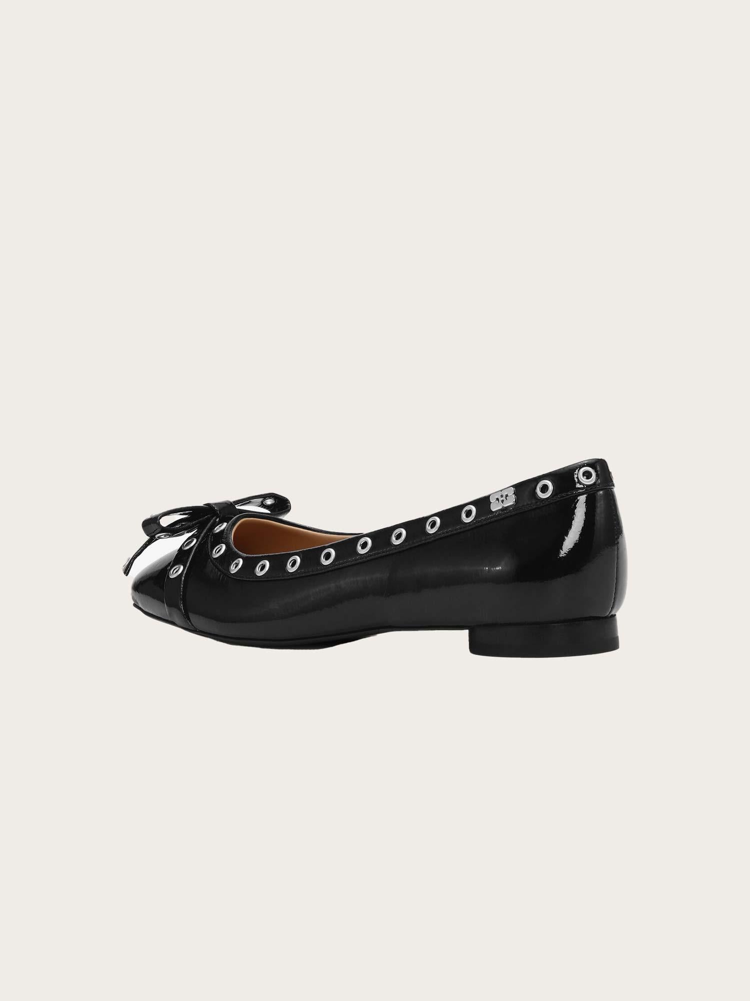 Eyelets Bow Ballerina Naplack - Black