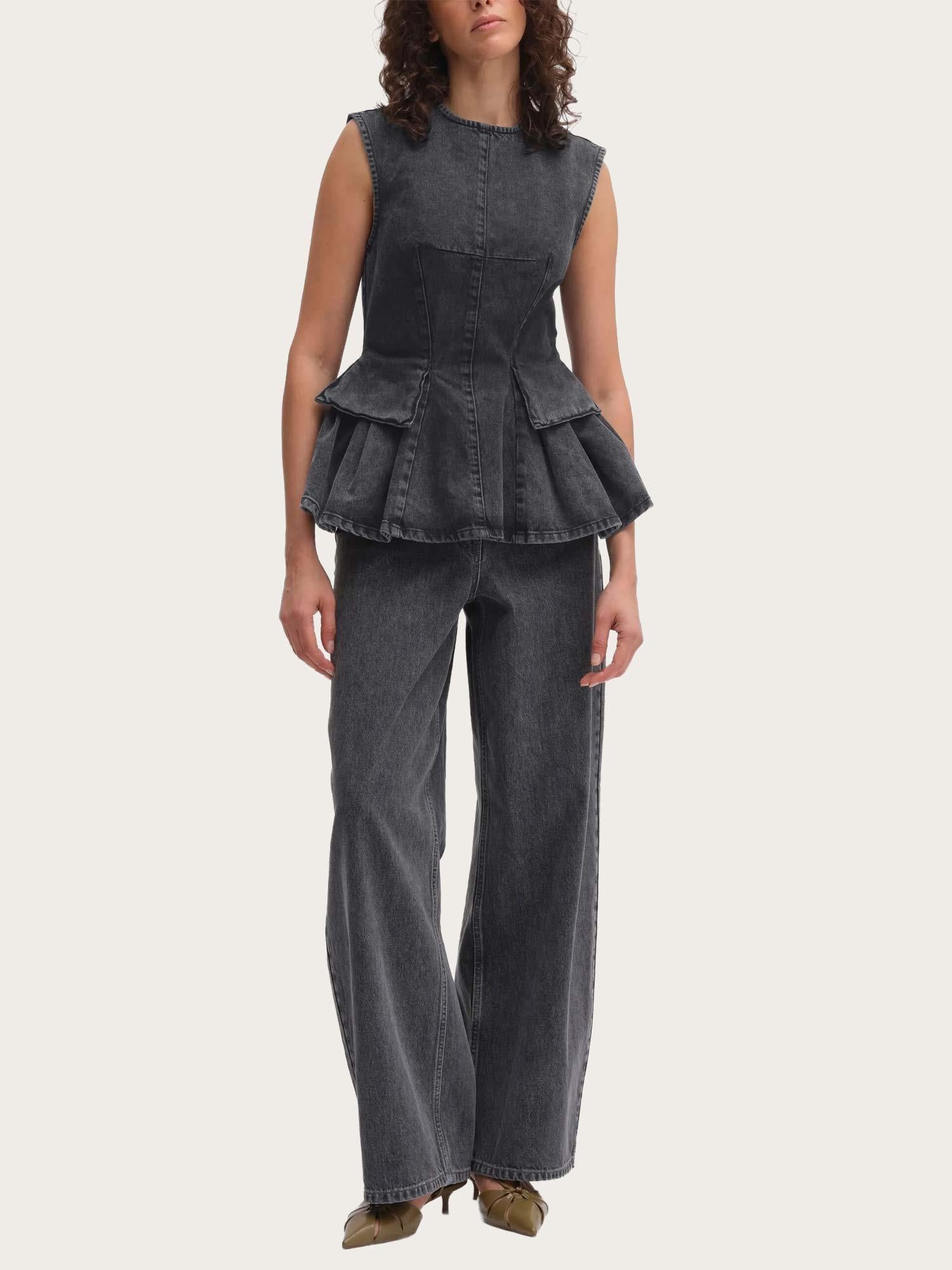 Peplum Denim Top - Frost Grey