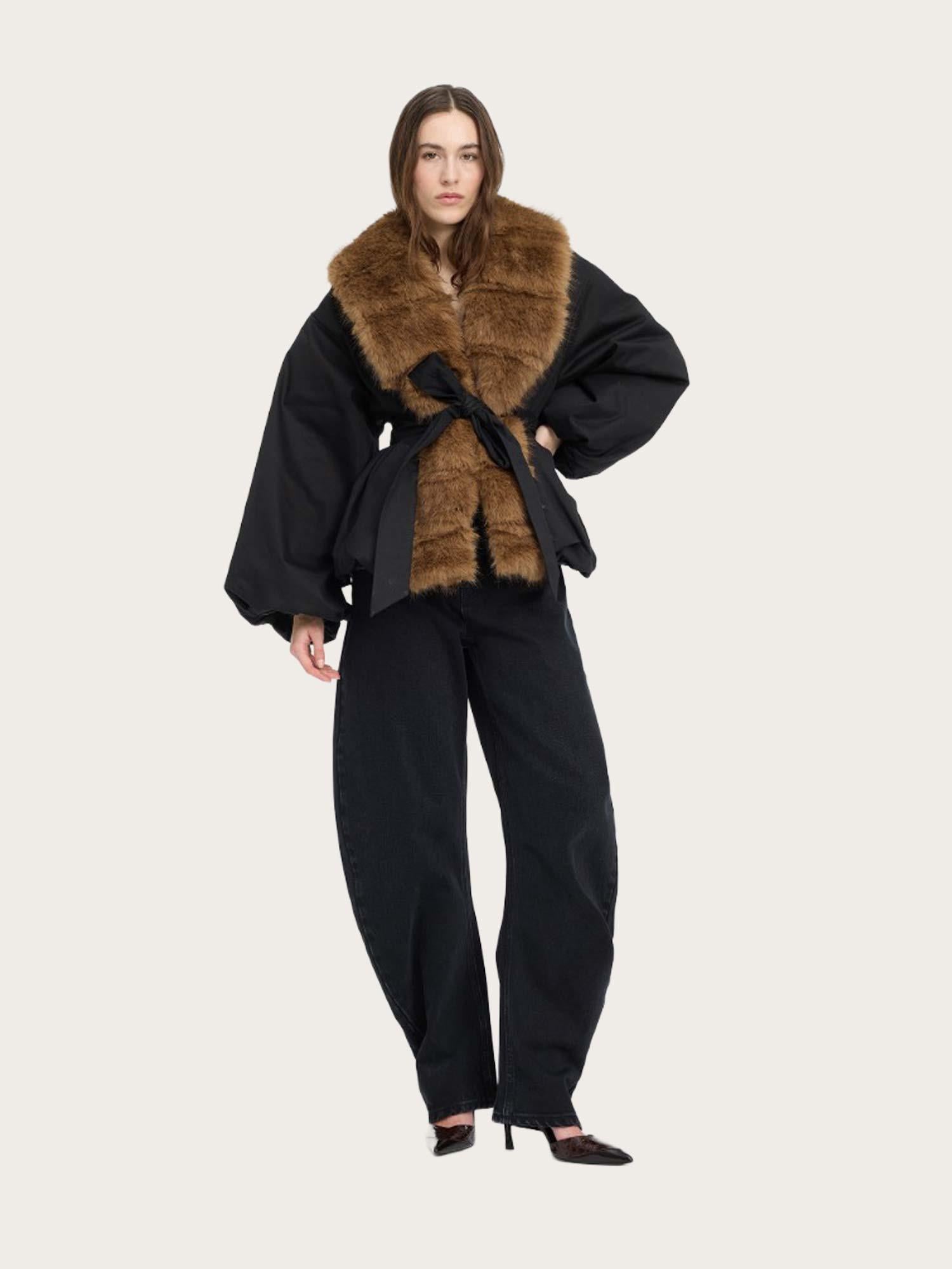 Faux Fur Collar Jacket - Black