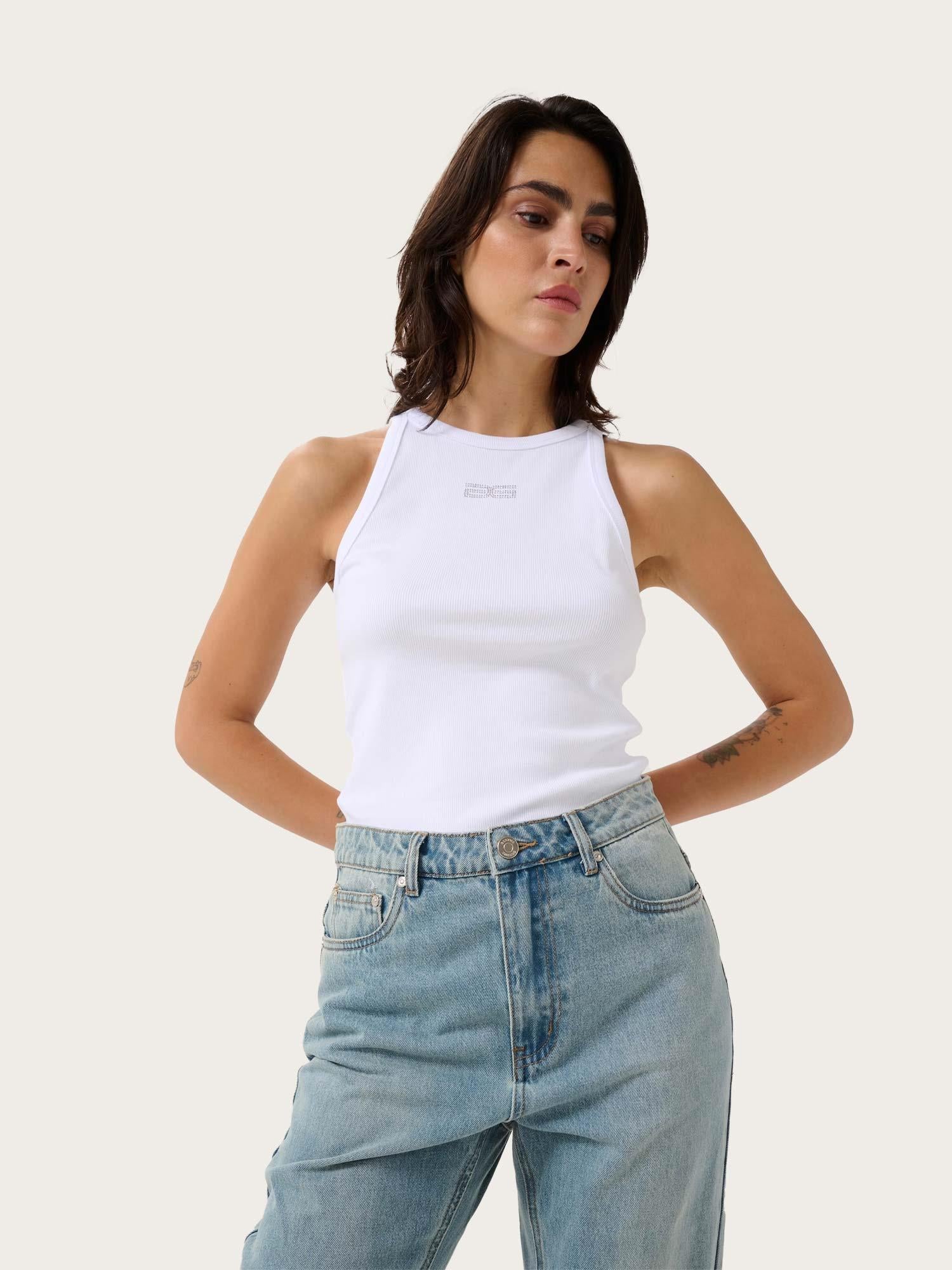 Drew Rhinestone Logo Tank - Bright White