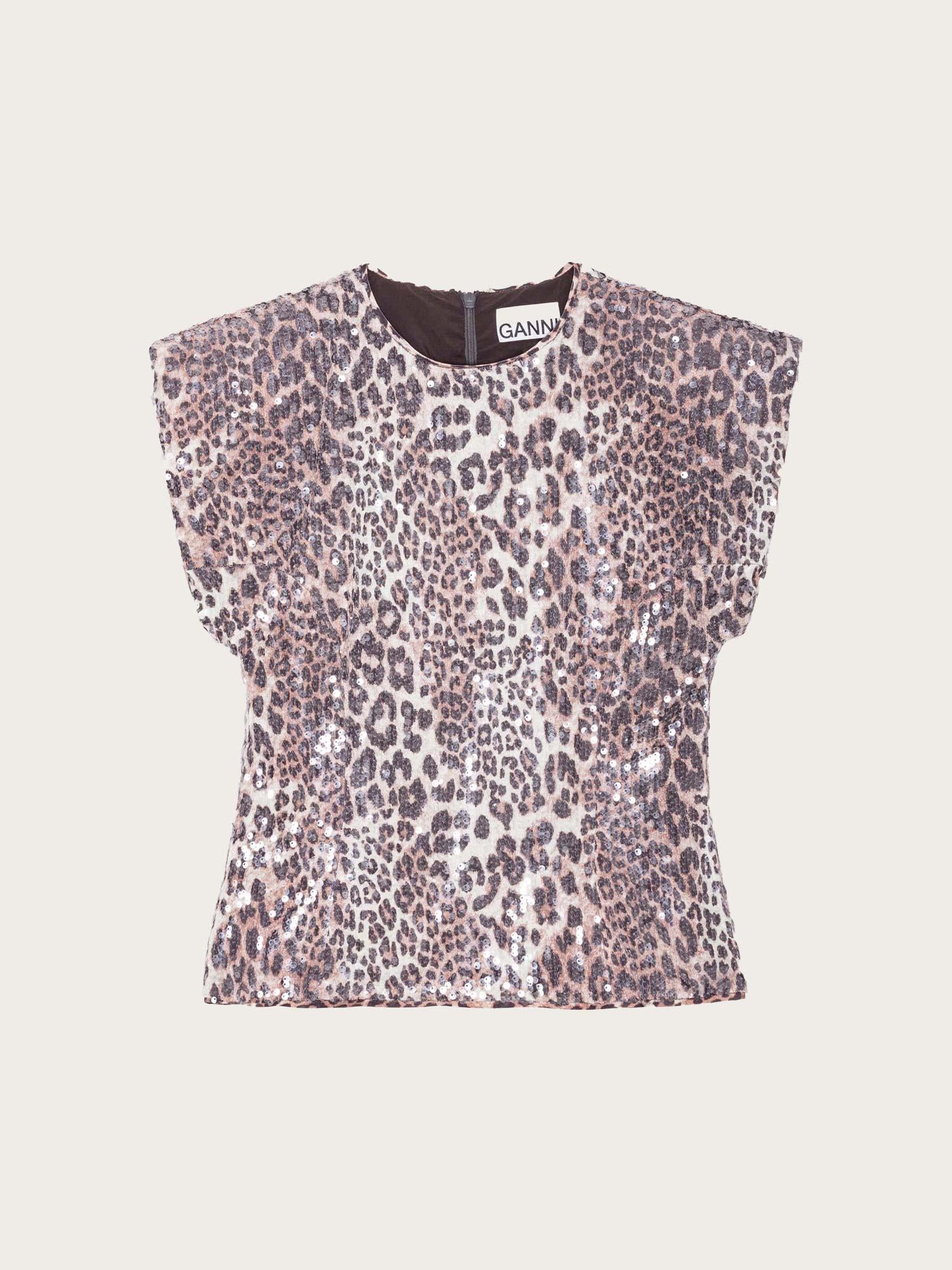 Printed Stretch Sequins Blouse - Leopard