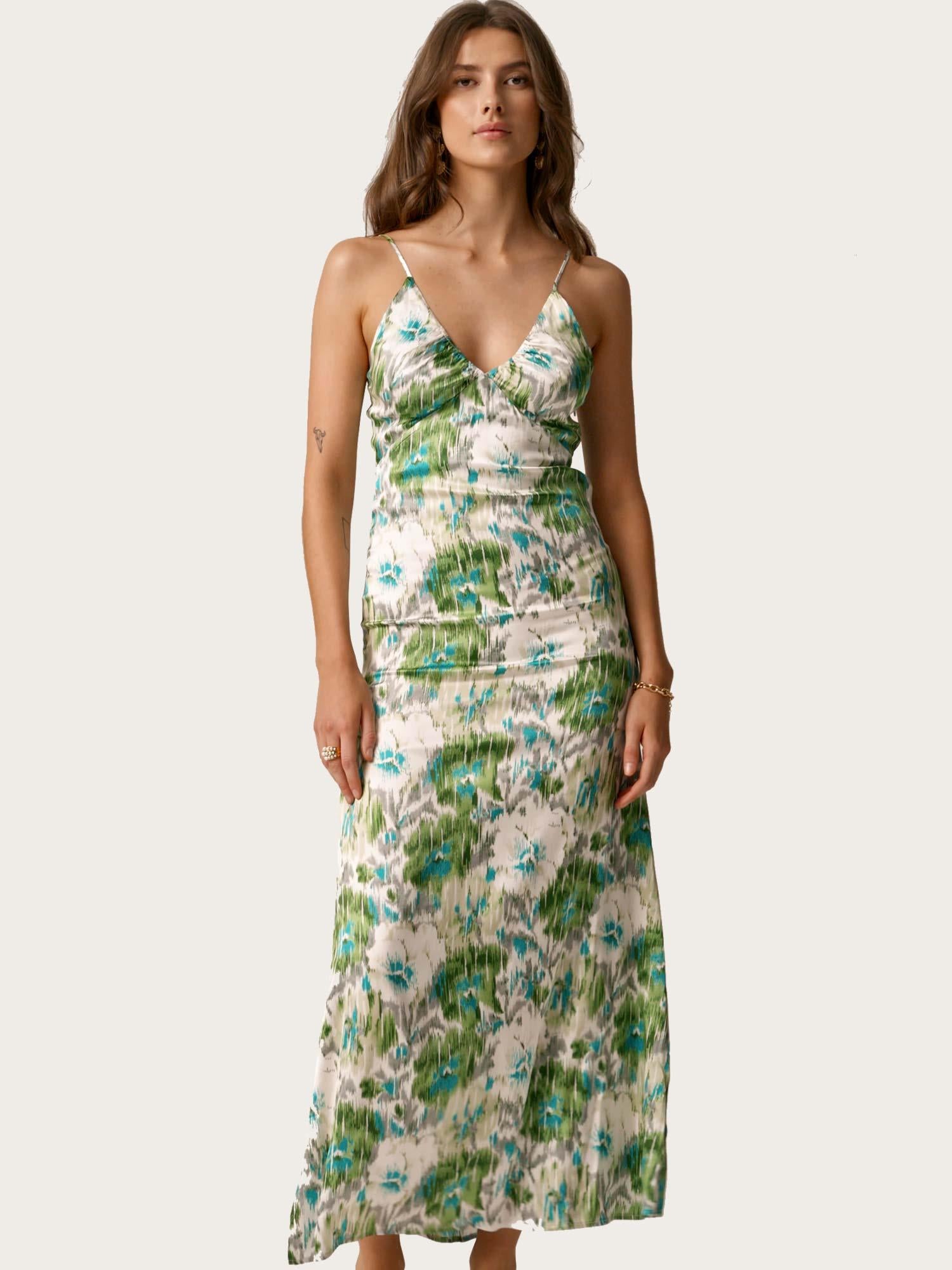 Tailored Satin Strap Dress - Green Bliss