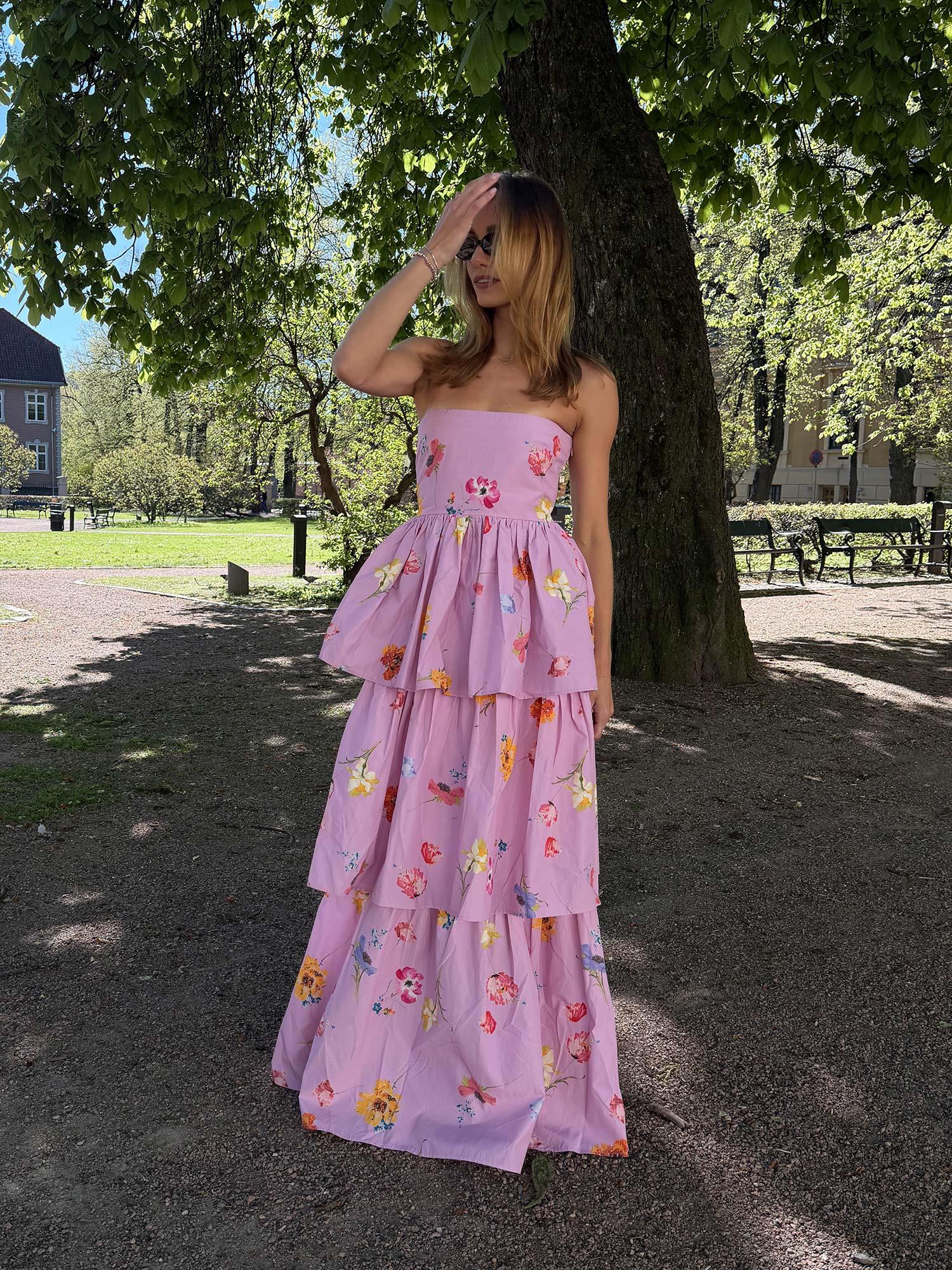 Cotton Taffeta Bandeau Dress - Pink Bloom
