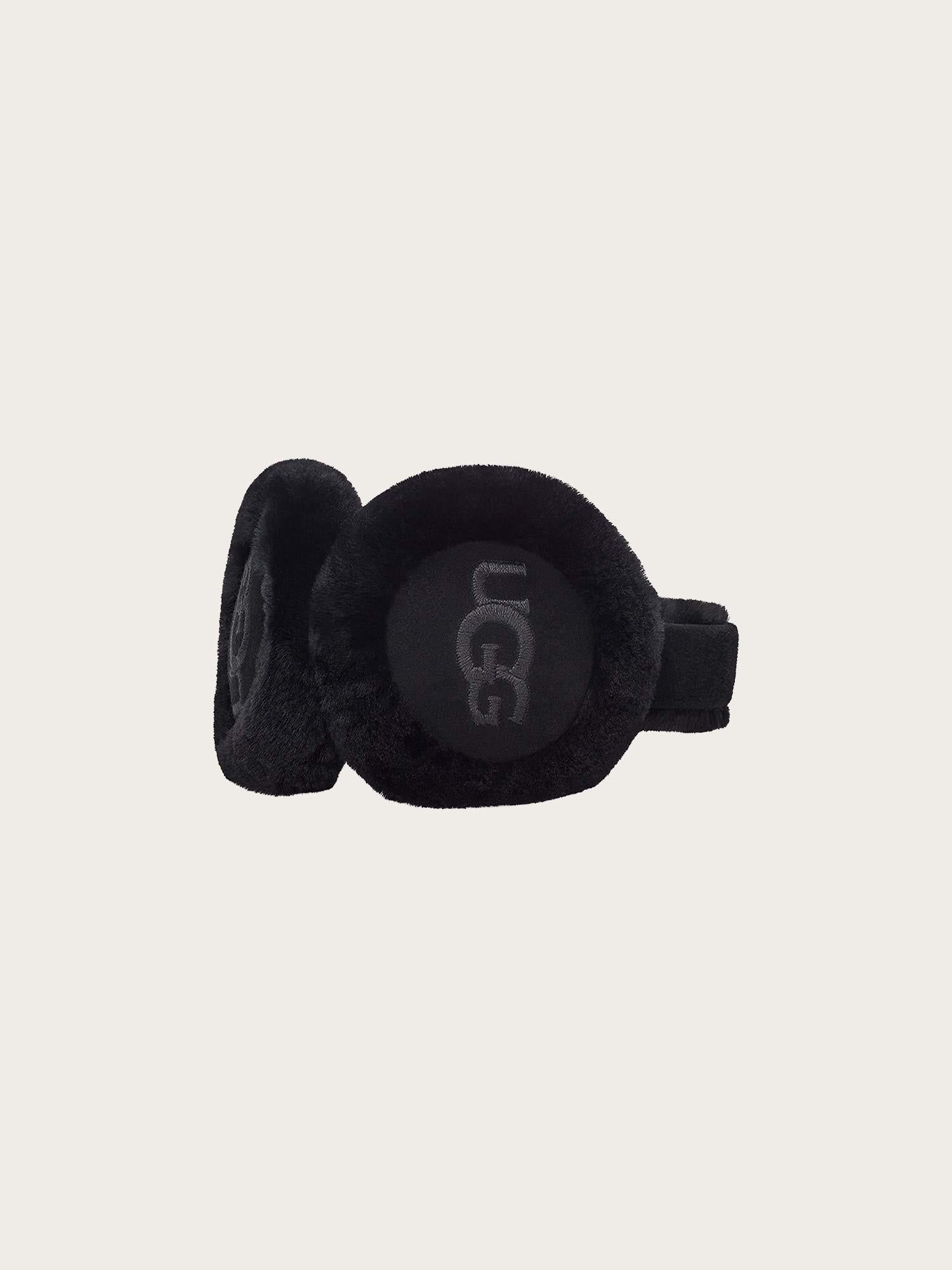 Sheepskin Embroidered Earmuff - Black