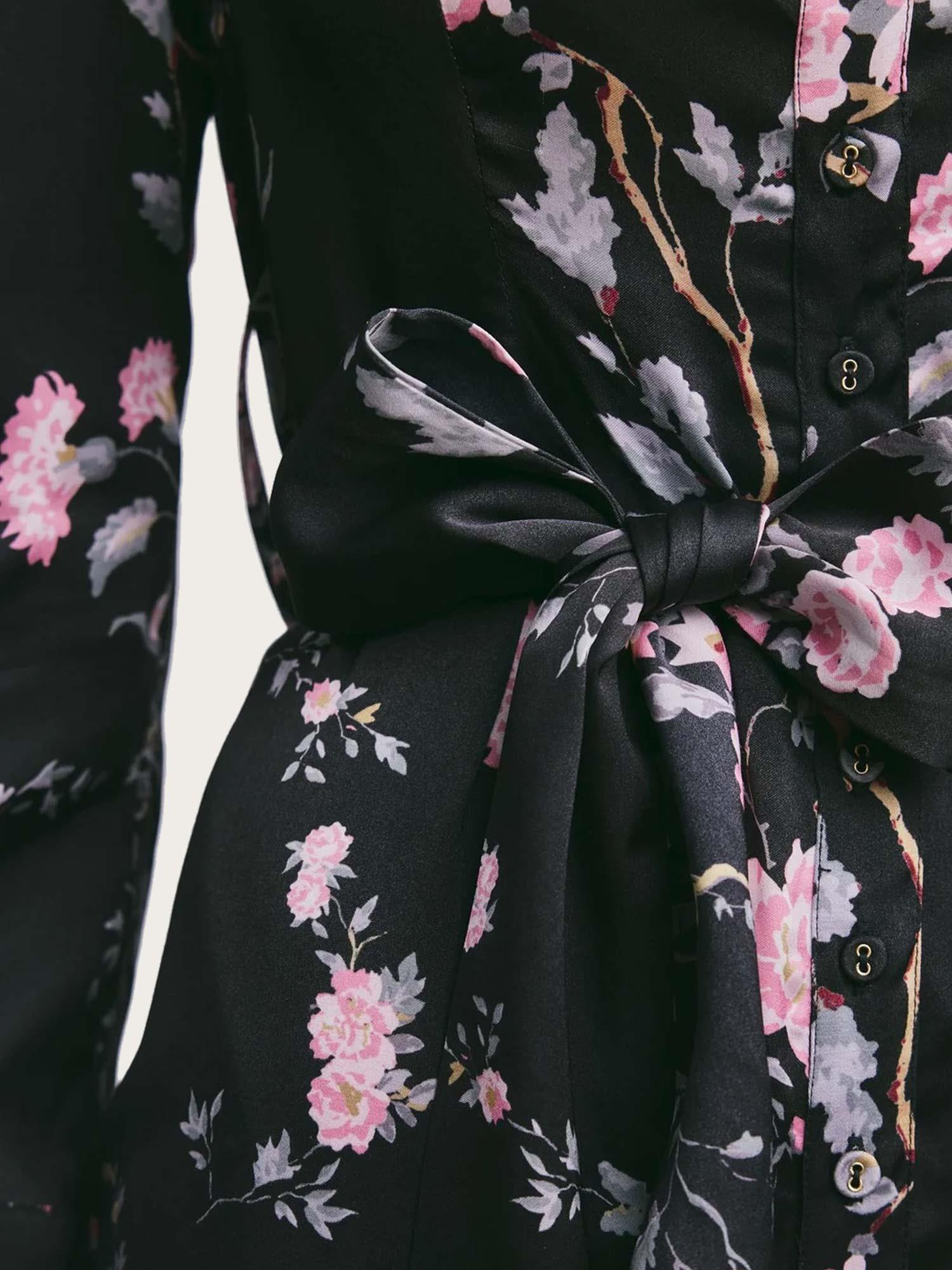 Satin Belt Dress - Midnight Garden