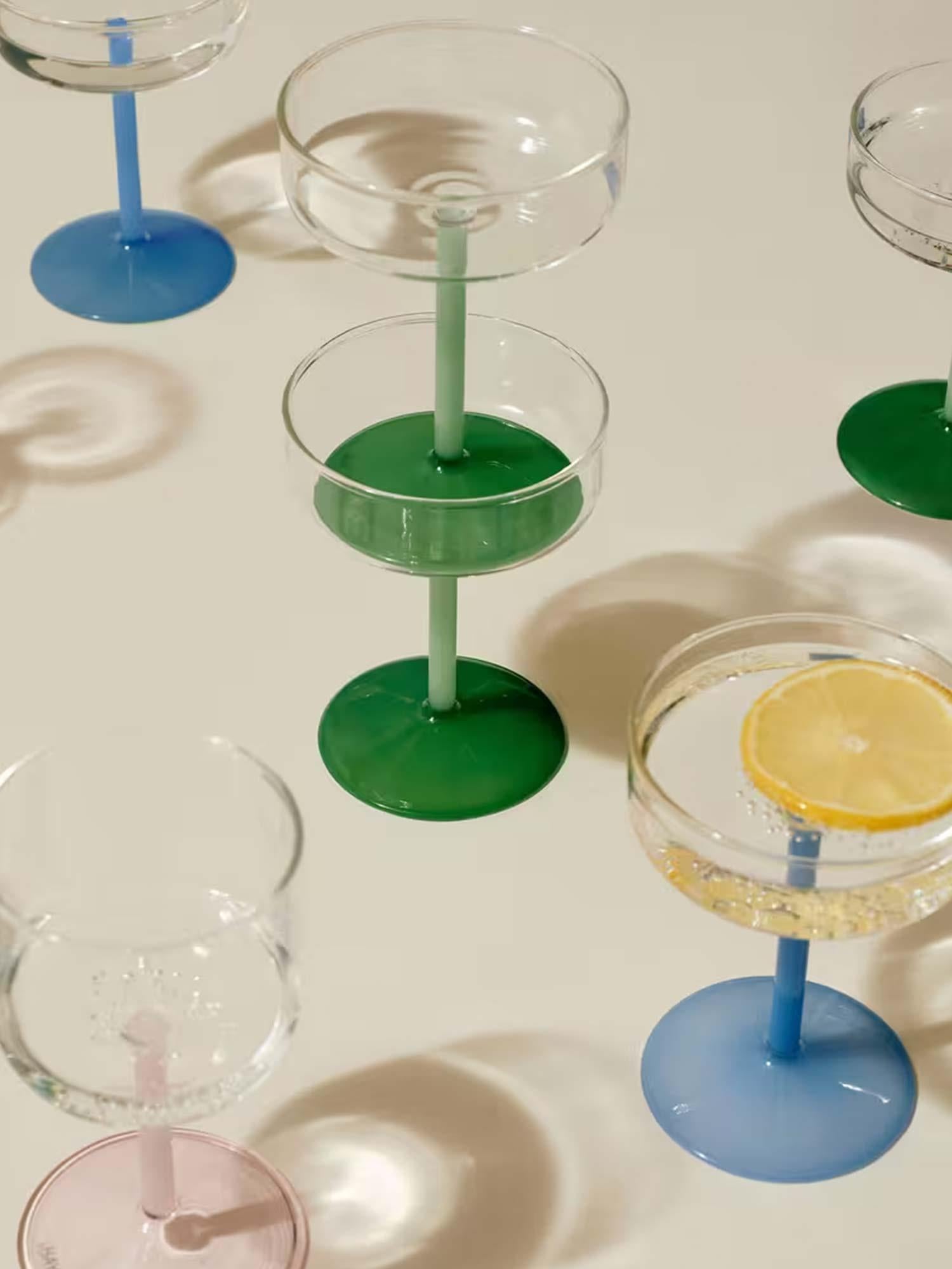 Tint Coupe Glass - Set of 2 - Clear/jade light green/jade dark green