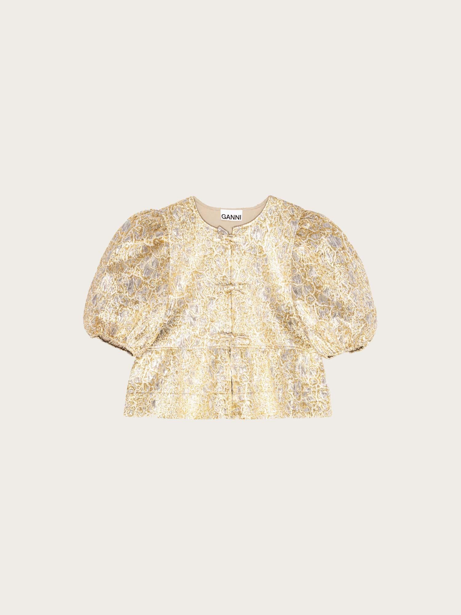 Metallic Cloque Peplum Blouse - Gold/Silver