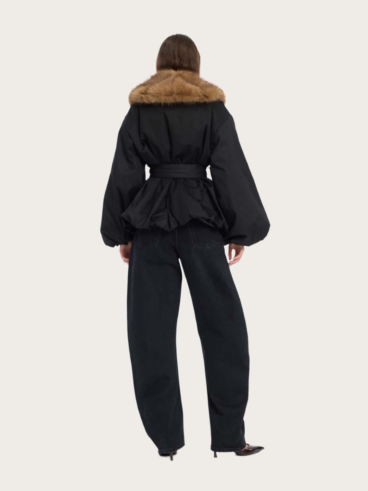 Faux Fur Collar Jacket - Black