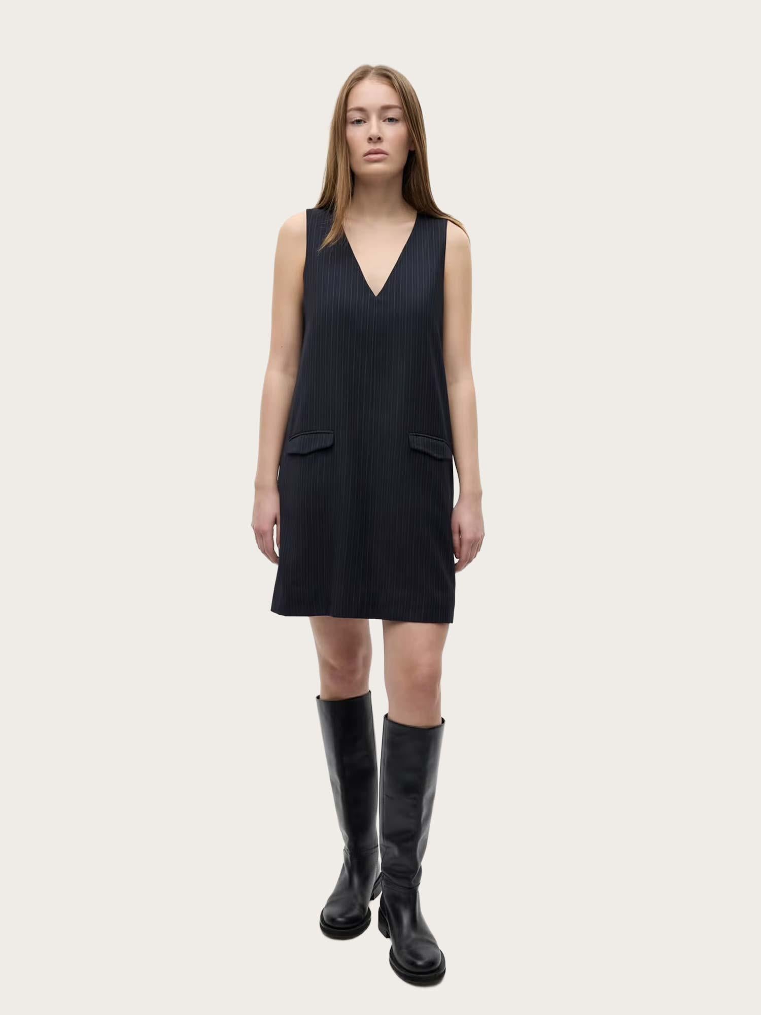Enwood Pocket Dress - Dark Navy Pinstripe