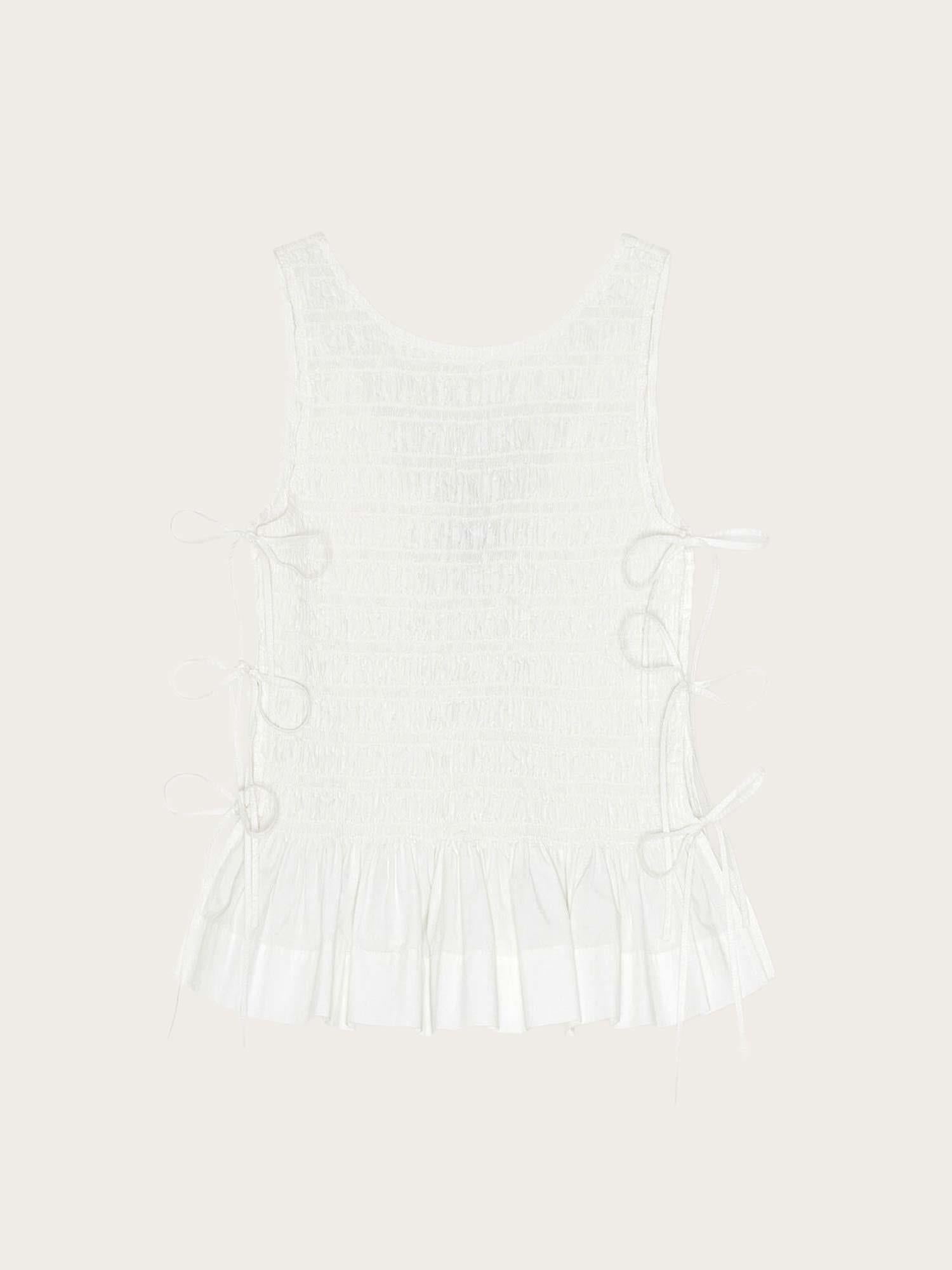 Cotton Poplin Smock Tie String Top - Birght White
