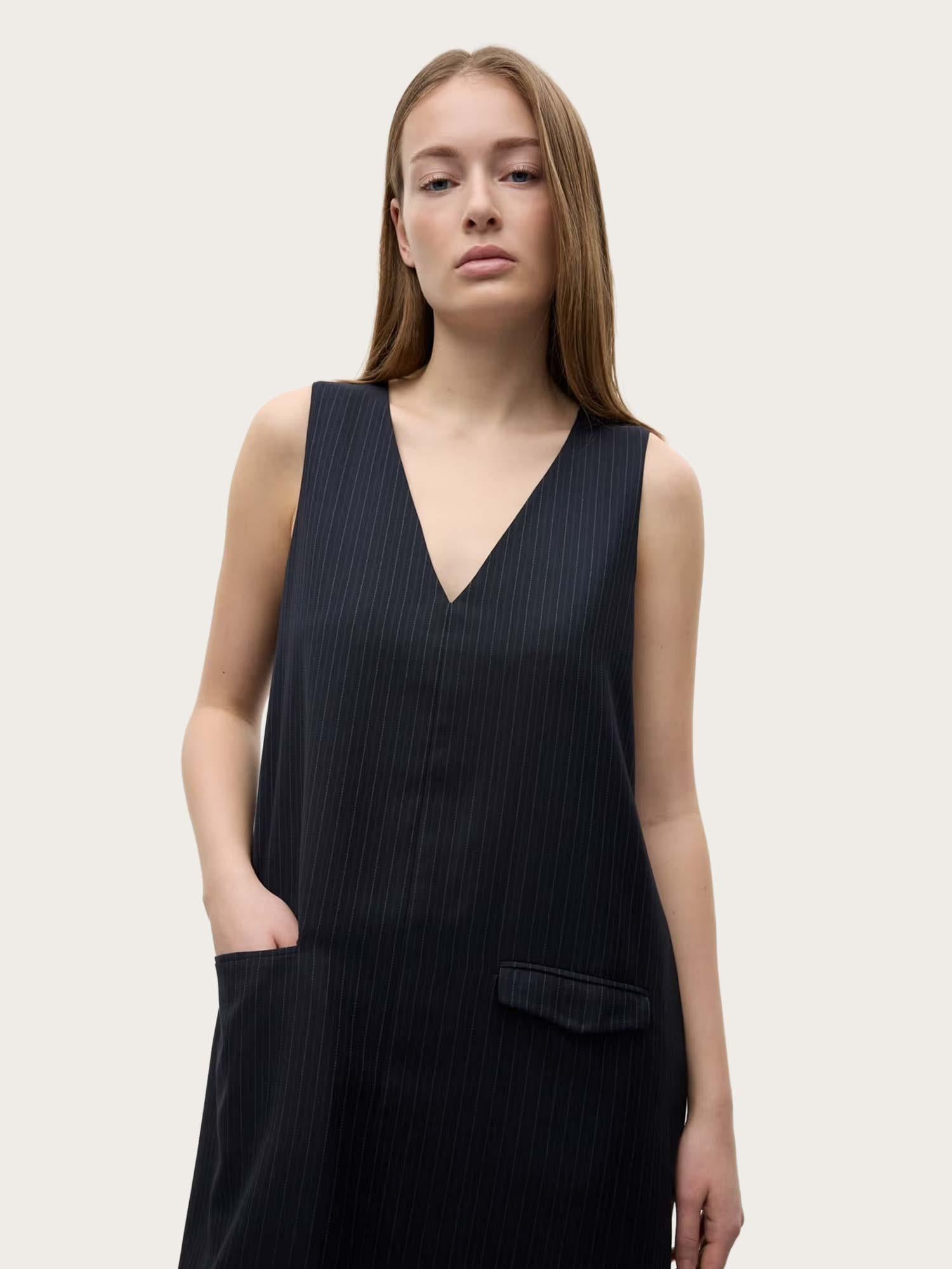 Enwood Pocket Dress - Dark Navy Pinstripe