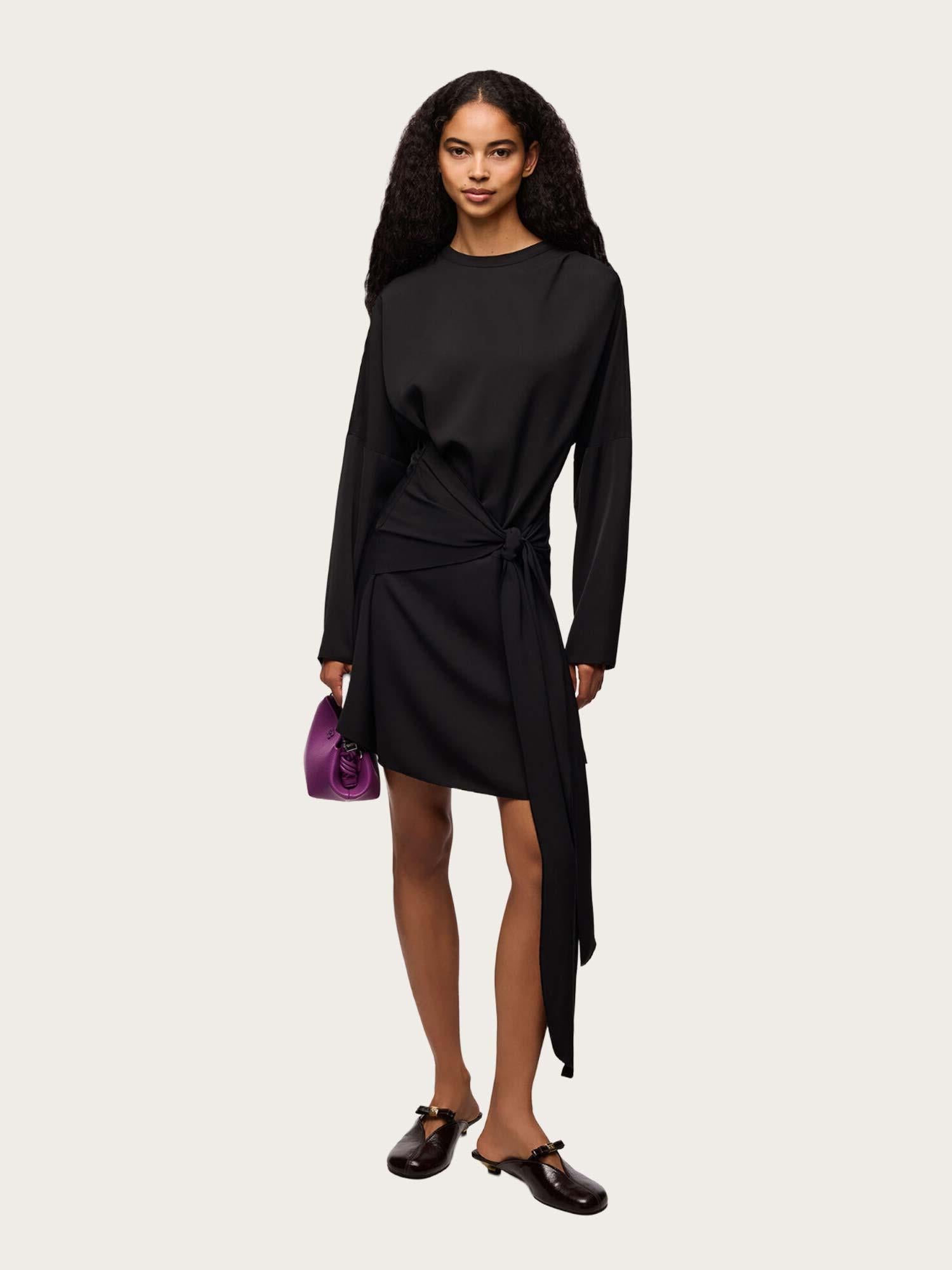Cady Crepe Draped Mini Dress - Black