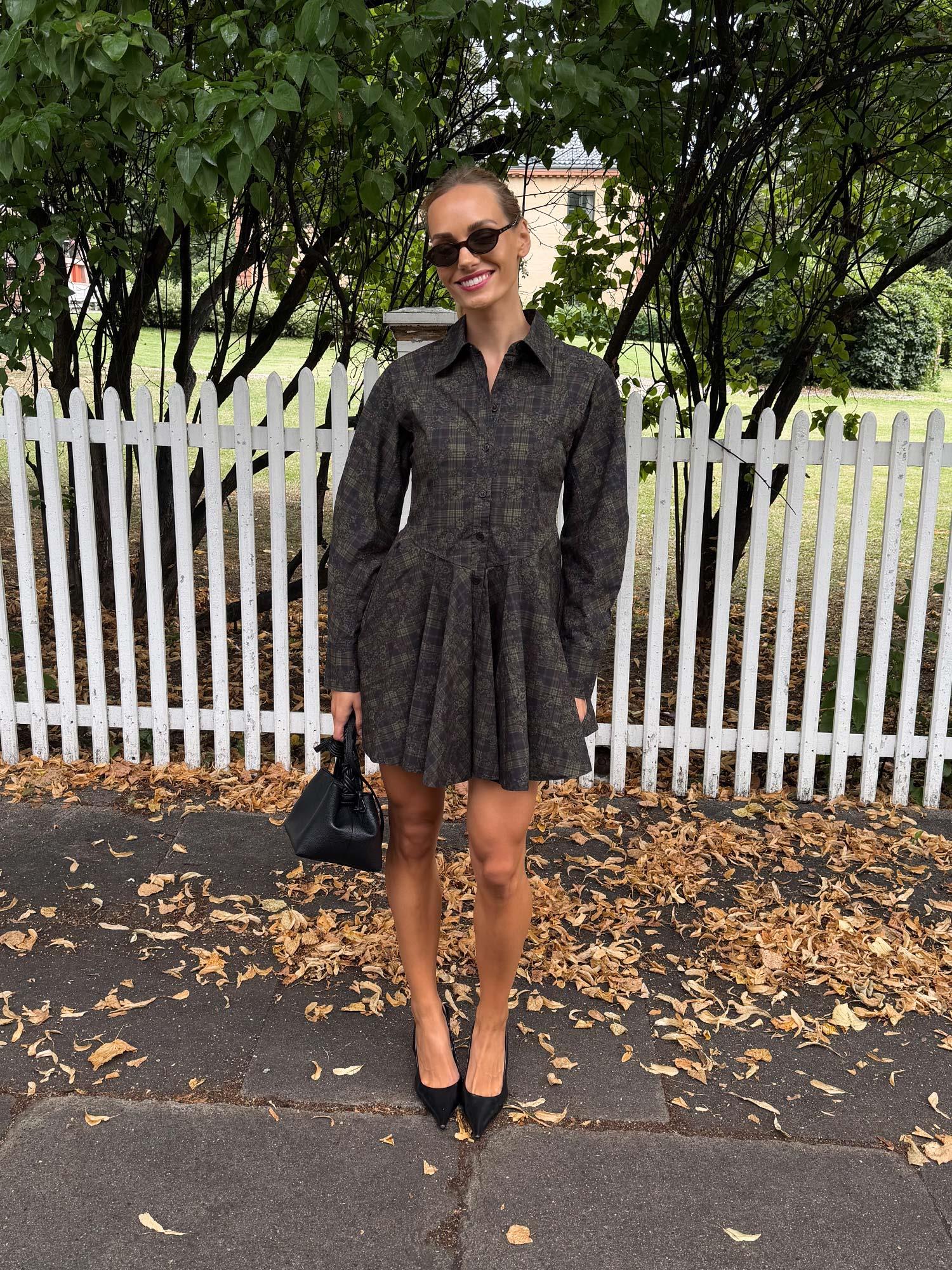 Printed Stretch Cotton Peplum Mini Dress - Gothic Olive