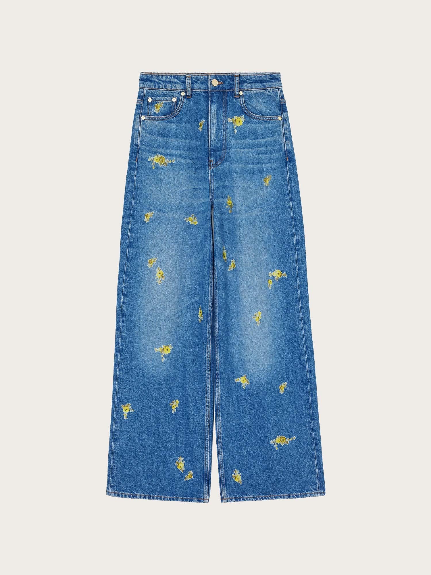 Printed Flower Denim Lari Jeans - Light Blue Vintage