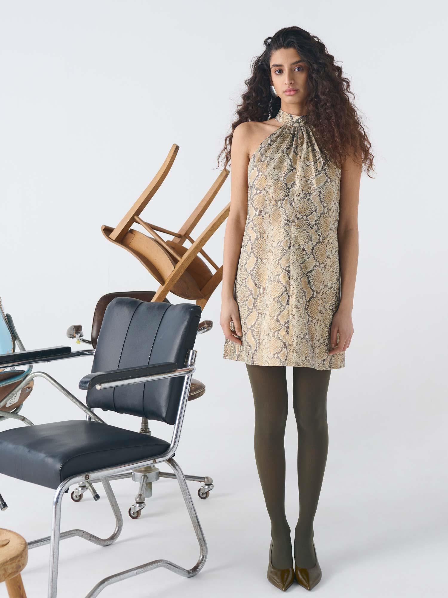 GZfeliza SL Short Dress - Yellow Snake