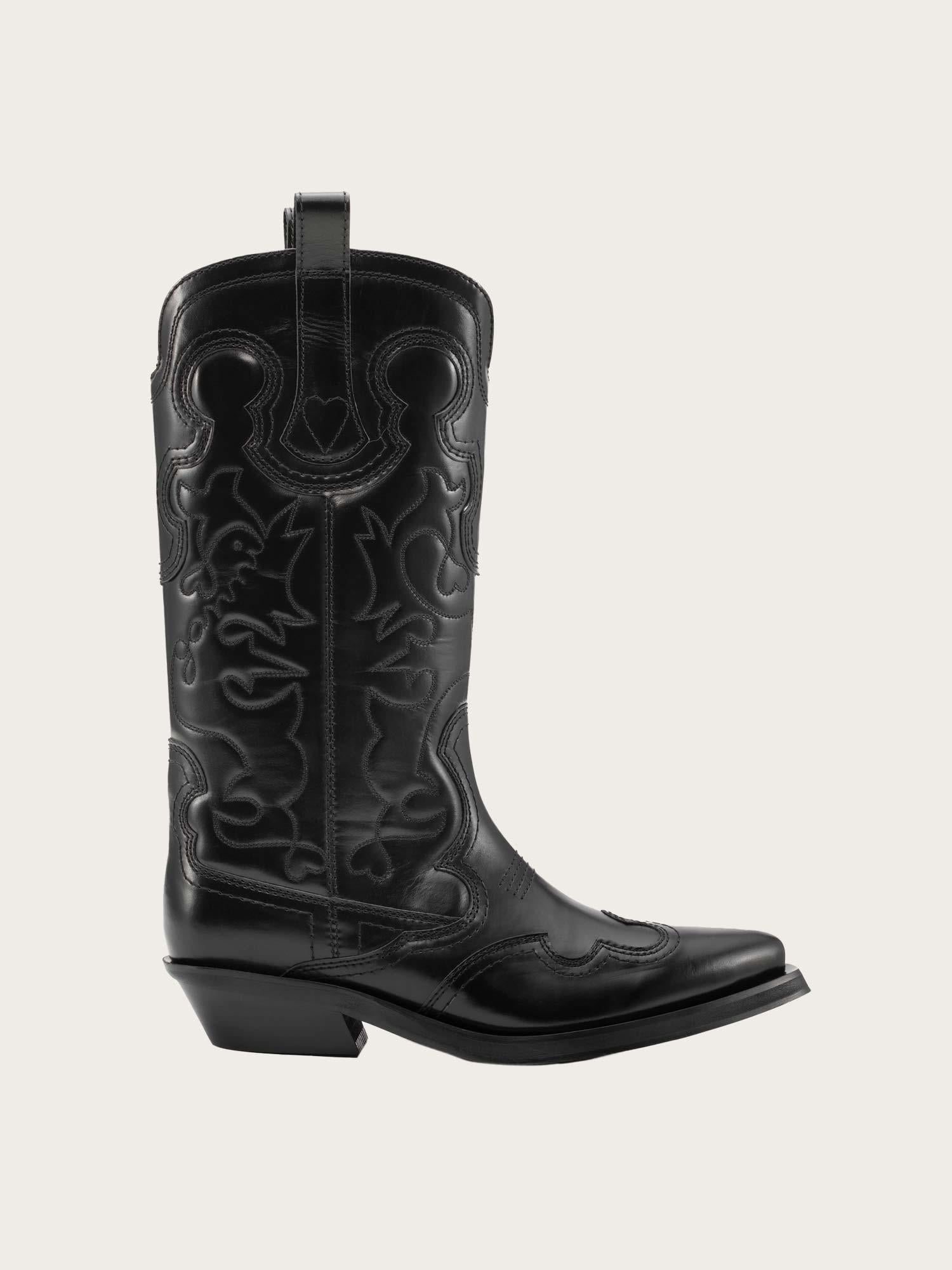S2824 Mid Shaft Embroidered Western Boot - Black