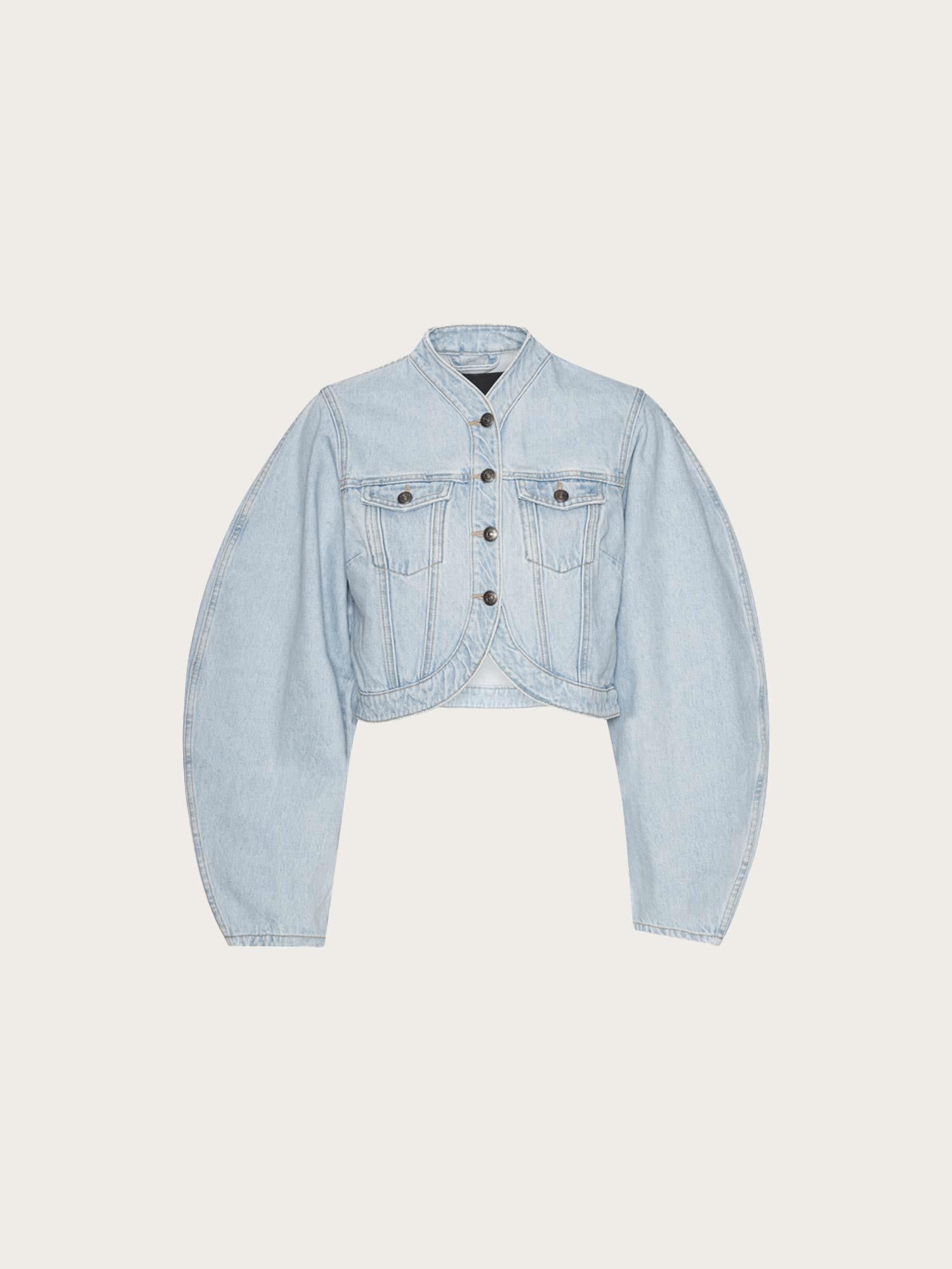 Round Sleeve Denim Jacket - Light Blue
