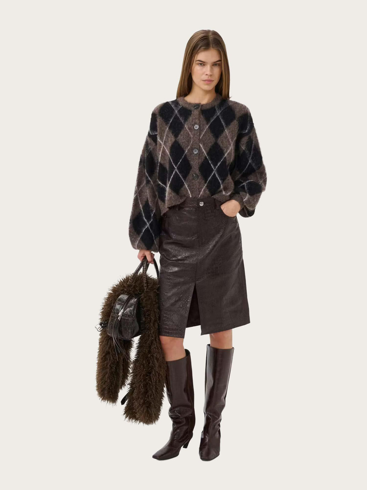 Sida Multi Cardigan - Black/Chestnut/L