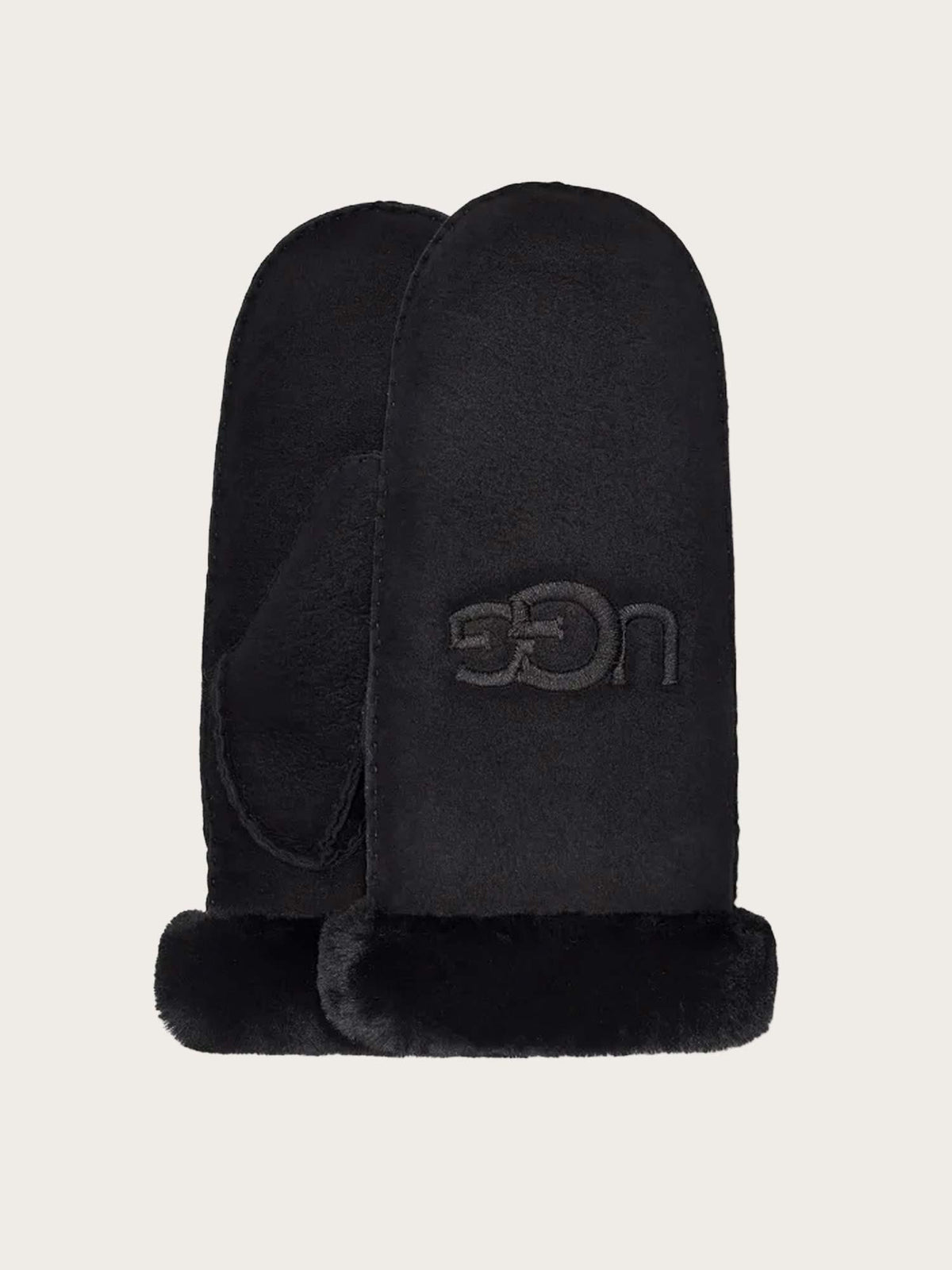 W Sheepskin Embroider Mitten - Black