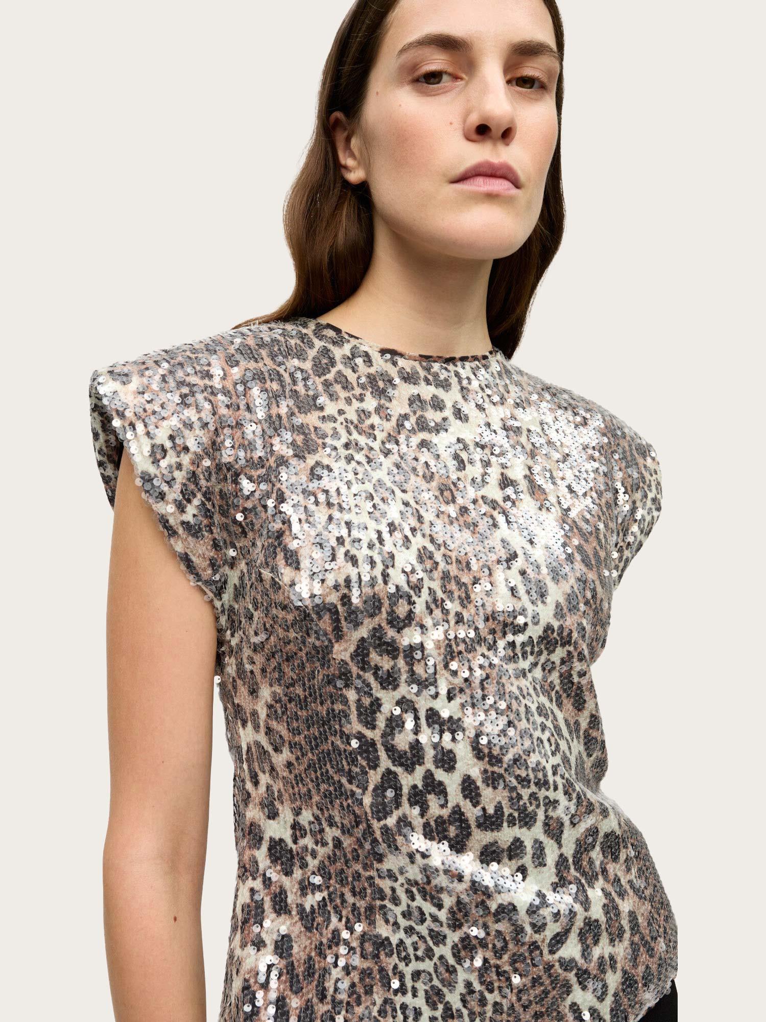 Printed Stretch Sequins Blouse - Leopard