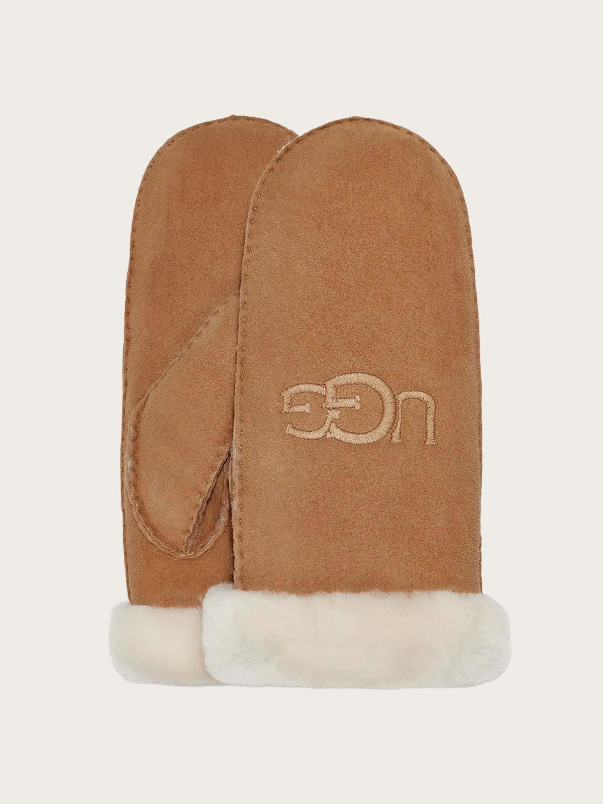 W Sheepskin Embroider Mitten - Chestnut