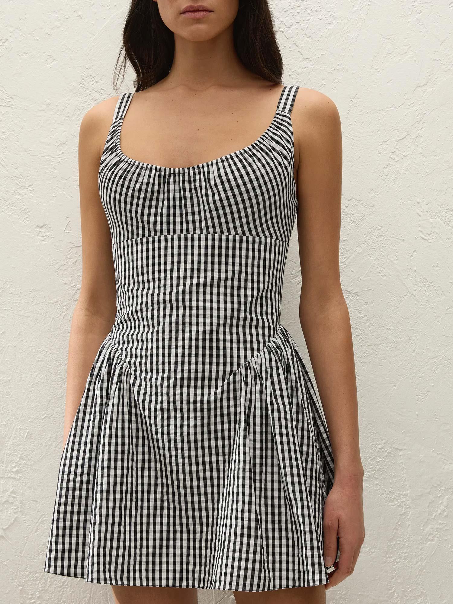 Marcella Mini Dress - Black Textured Gingham