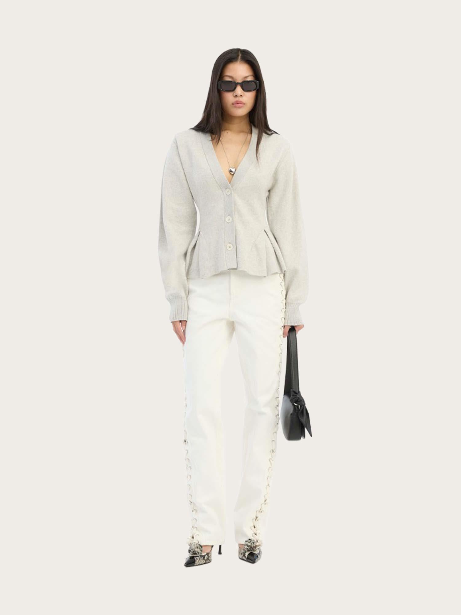 Peplum Knit Cardigan - Pumice Stone