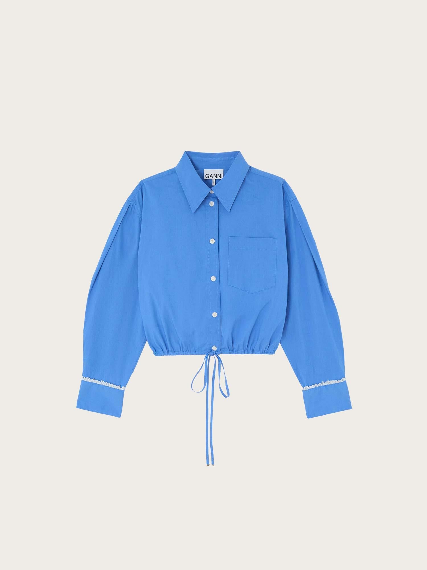 Stretch Cotton Cropped Bowling Shirt - Marina