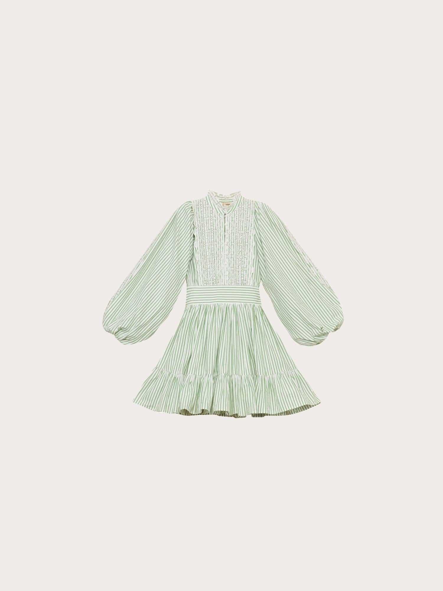 Seersucker Mini Dress - Green Stripe