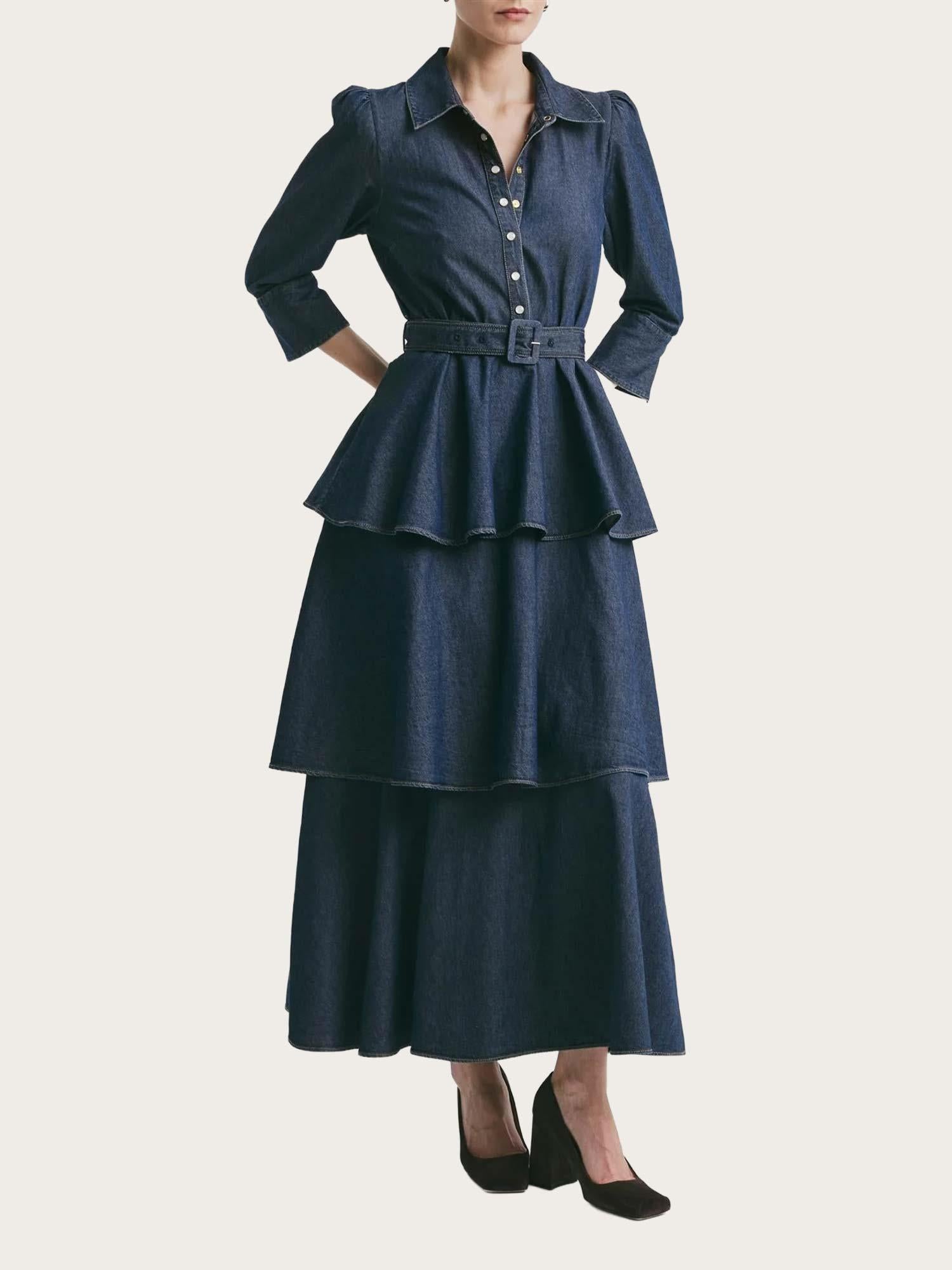 Denim Flounce Dress - French Blue