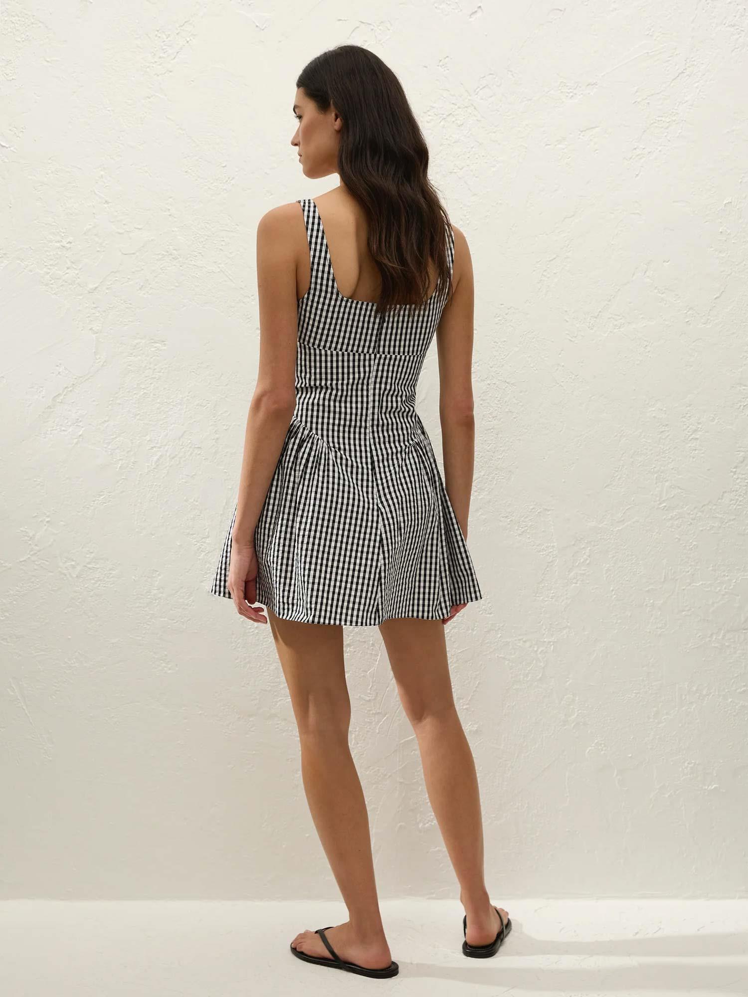 Marcella Mini Dress - Black Textured Gingham
