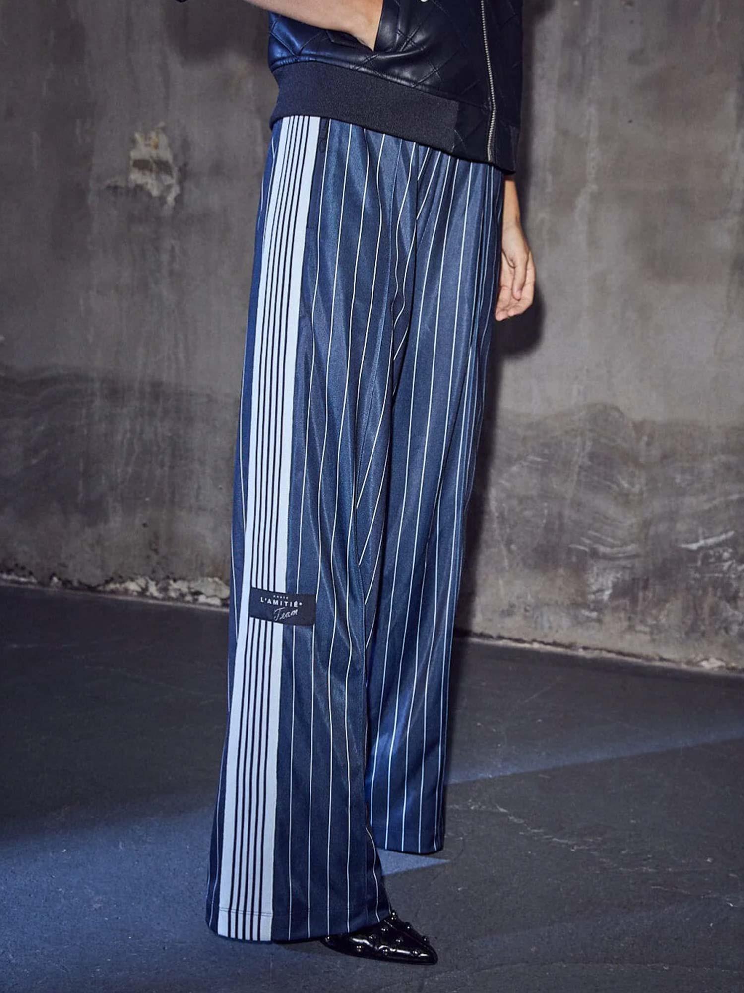 Baggy Pin Stripe Track Pants - Navy