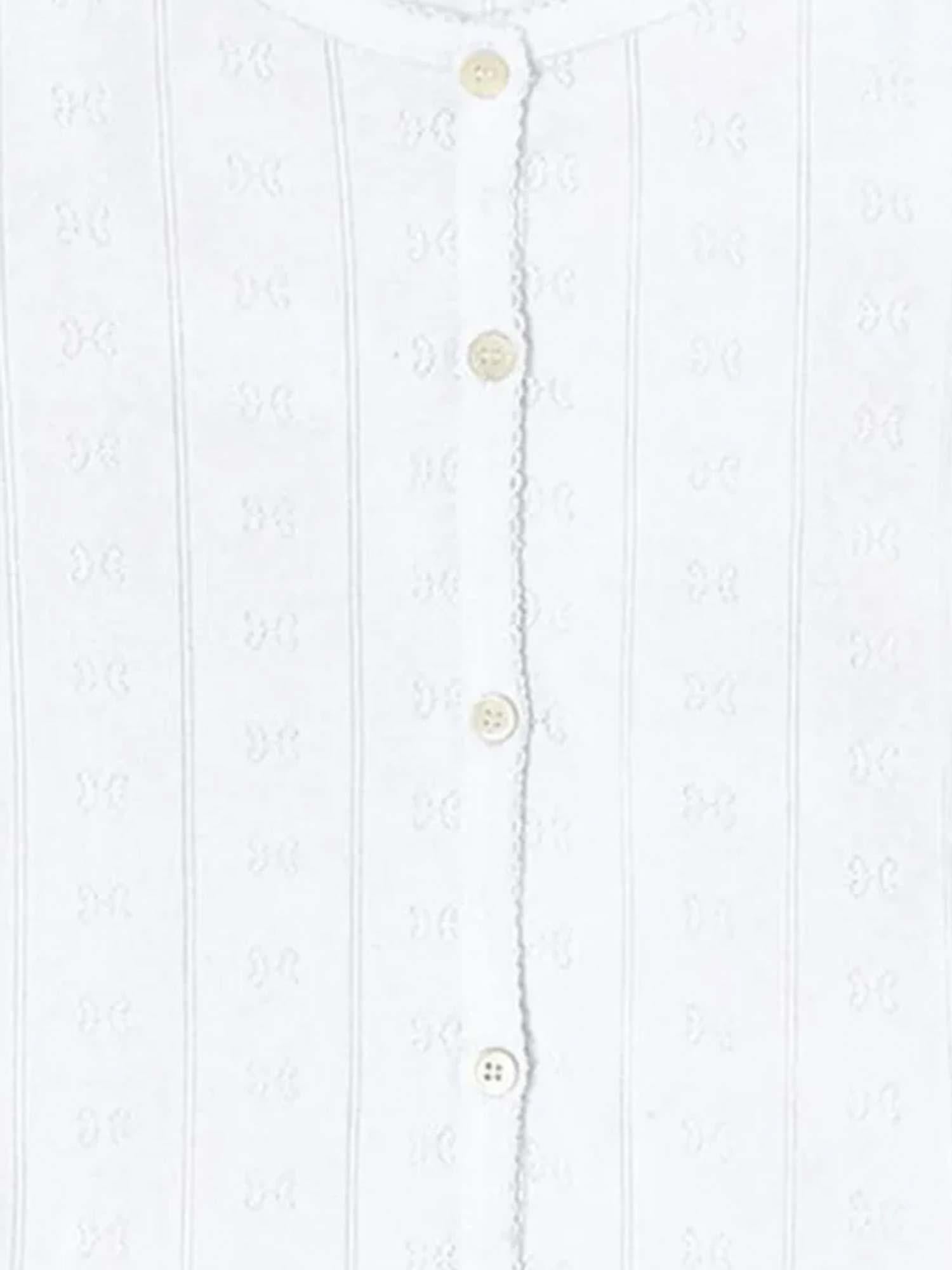 Compact Pointelle Rib Jersey LS Button Top - Bright White
