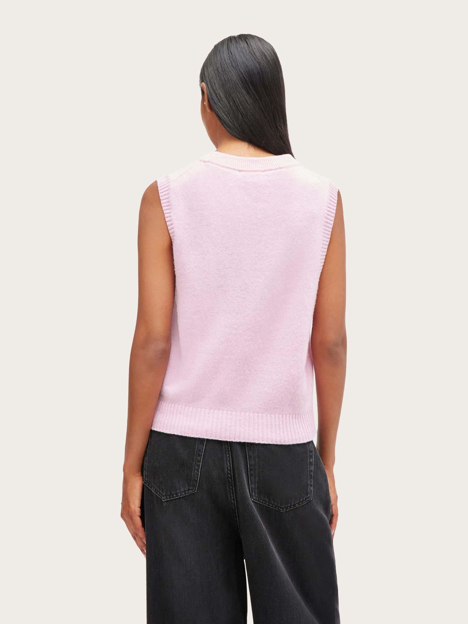 Graphic Wool Mix Pink Puppy Love Vest - Chalk Pink
