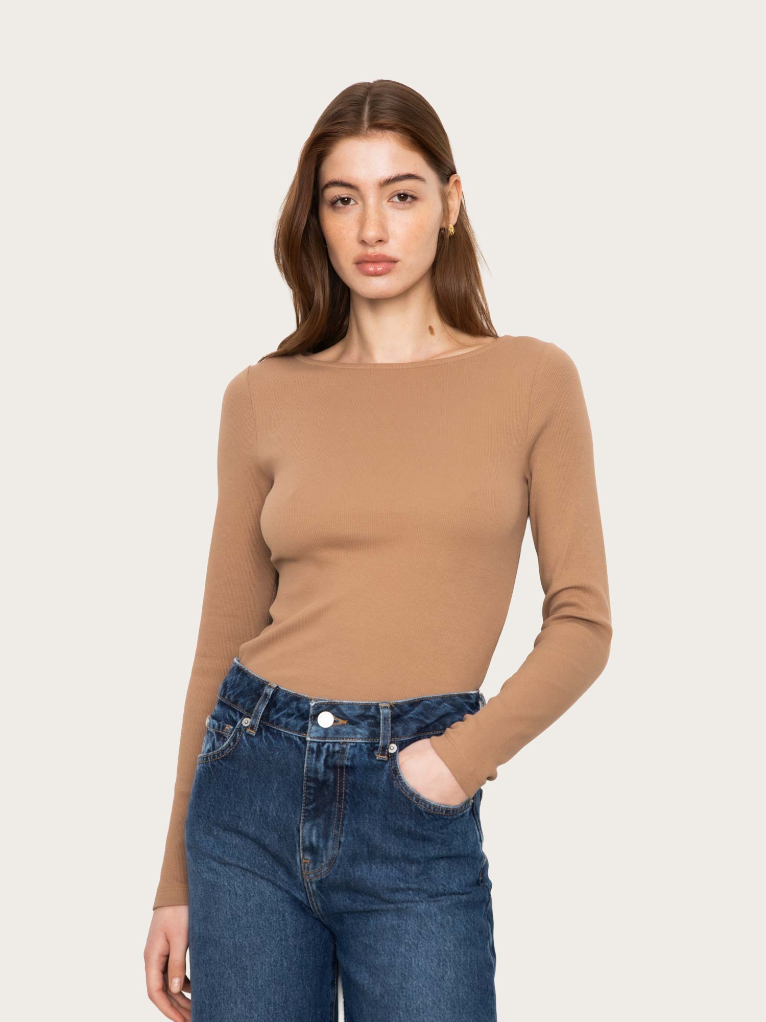 Petronella Rib Boatneck - Camel