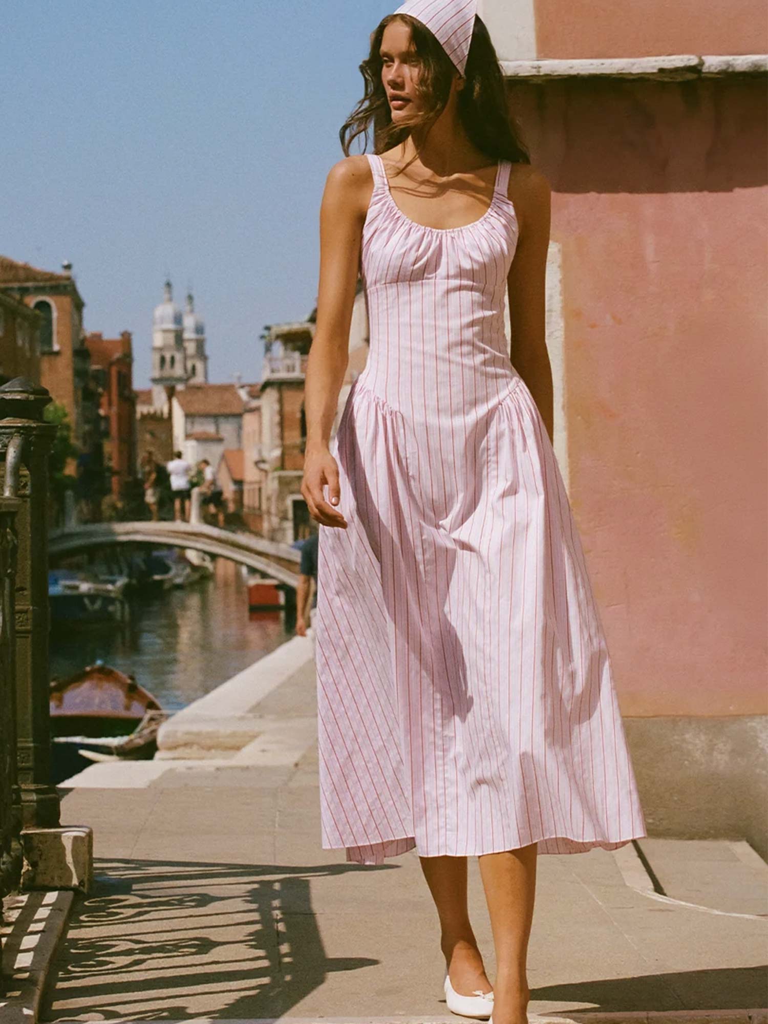 Marcella Midi Dress - Fiori Stripe Palazzi