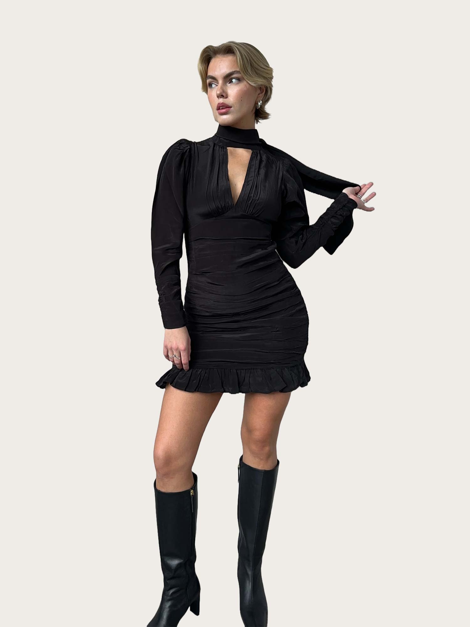 Satin Rouching Dress - Black