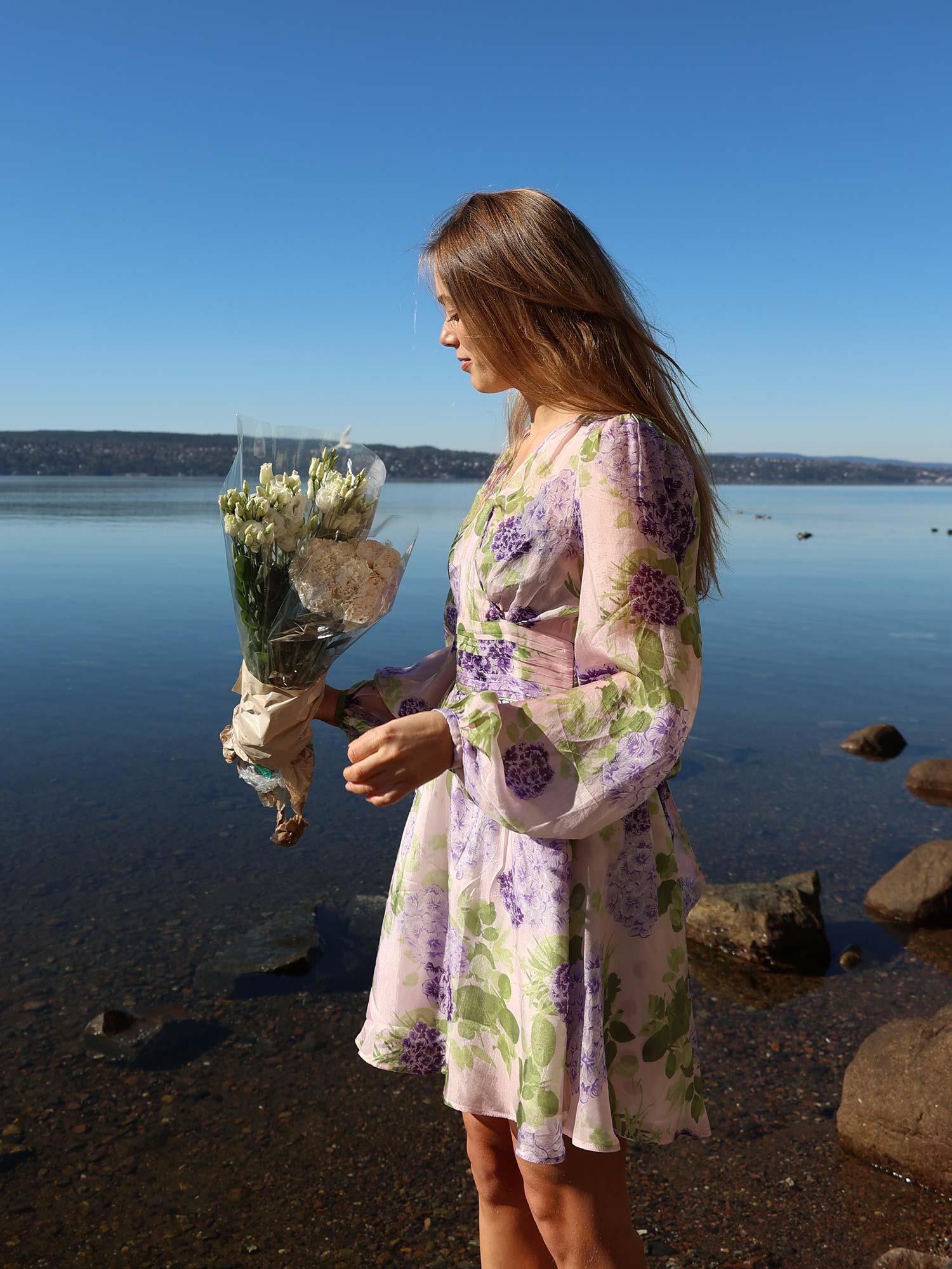 Cupro Tieband Dress - Purple Flowerfield