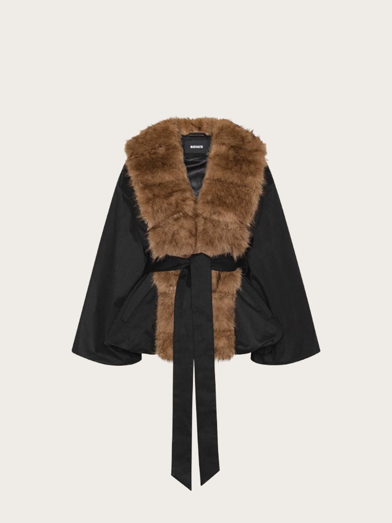Faux Fur Collar Jacket - Black