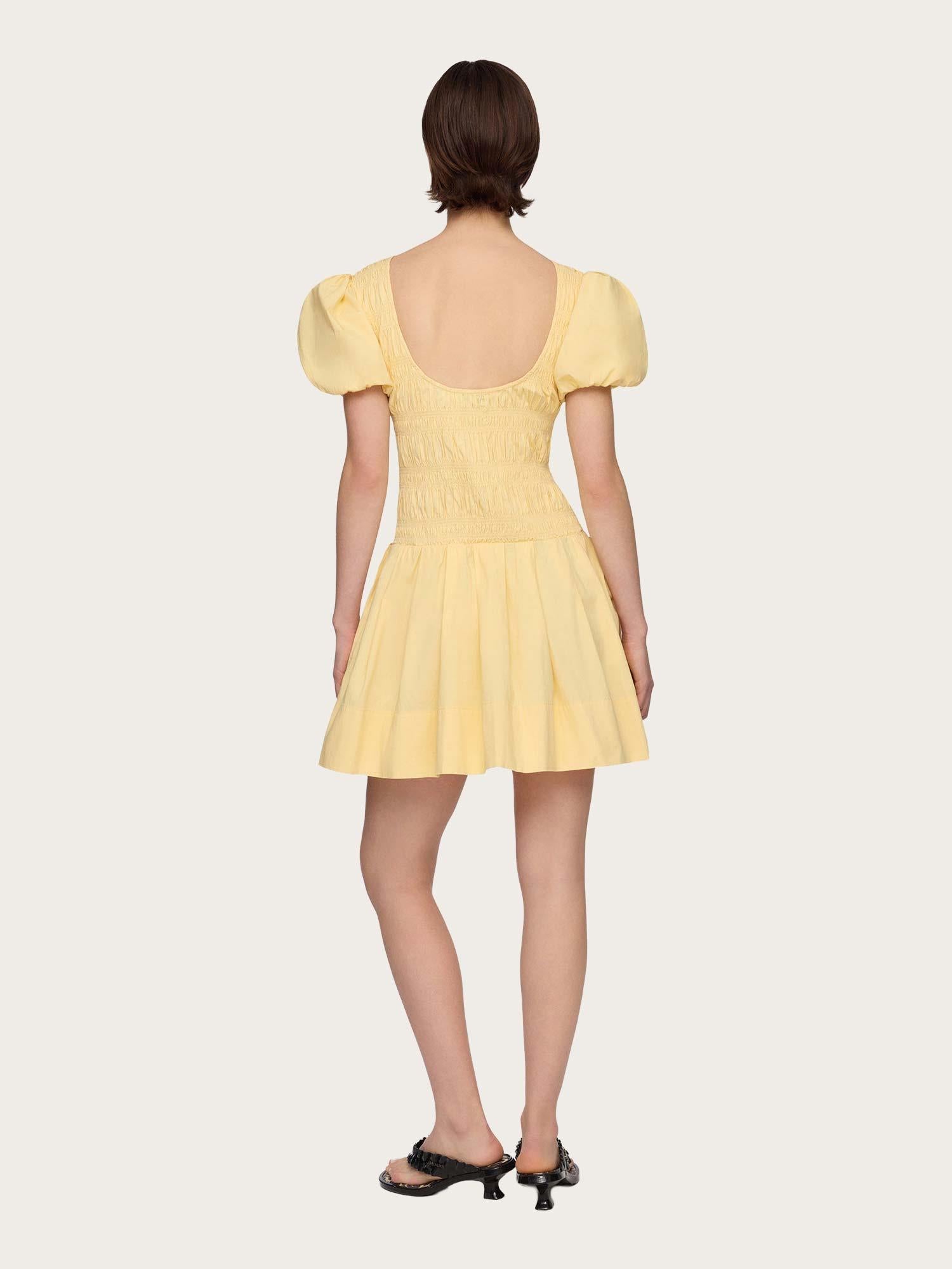 Stretch Cotton Mini Smocked Pleated Dress - Italian Straw