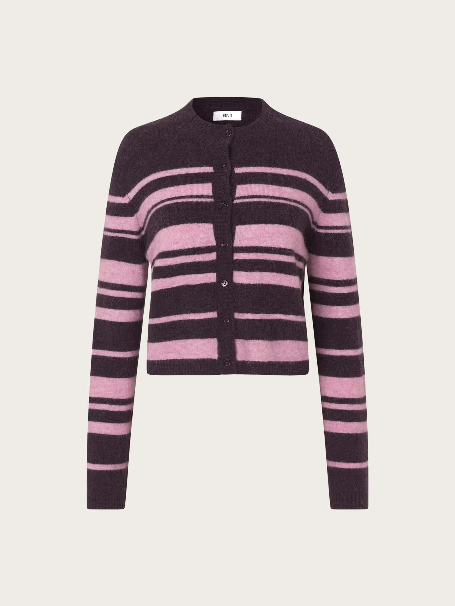 Enada LS Relaxed Cardigan st - Begonia Stripe
