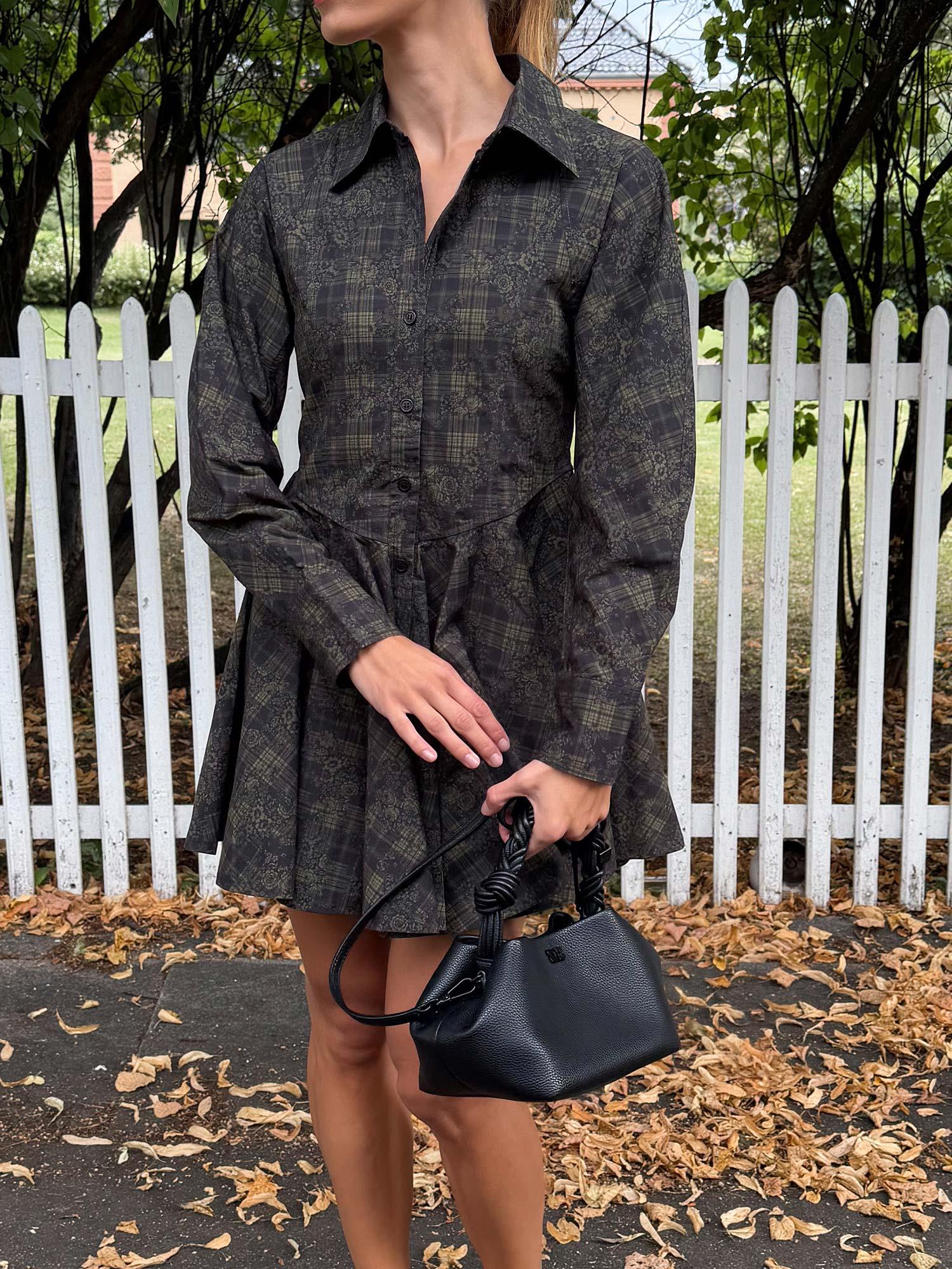 Printed Stretch Cotton Peplum Mini Dress - Gothic Olive