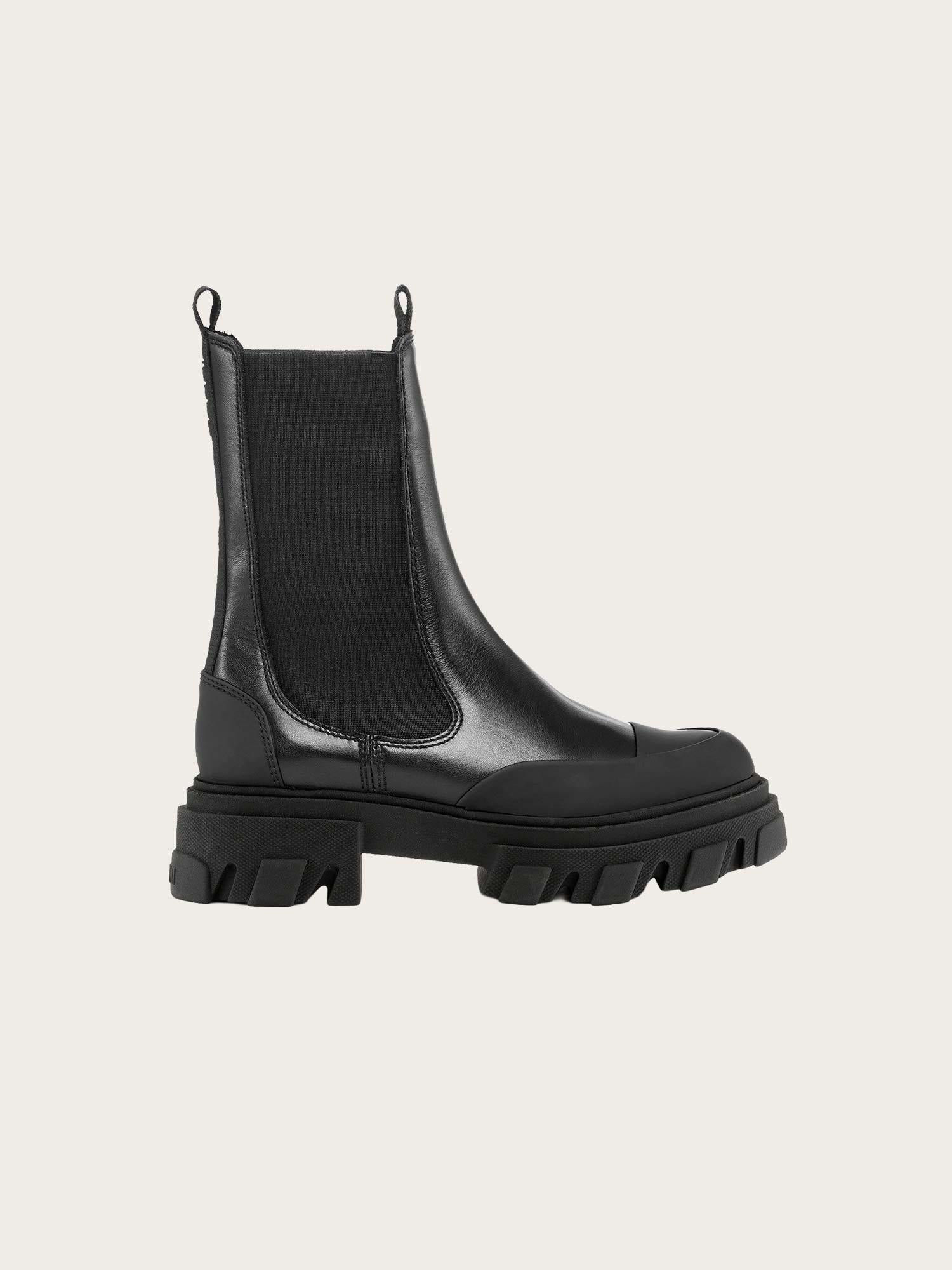 Cleated Mid Chelsea Boot Black Stitch - Black